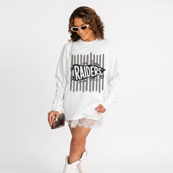 Women's Gameday Couture White Las Vegas Raiders Rally Stripe Oversized Long Sleeve T-Shirt