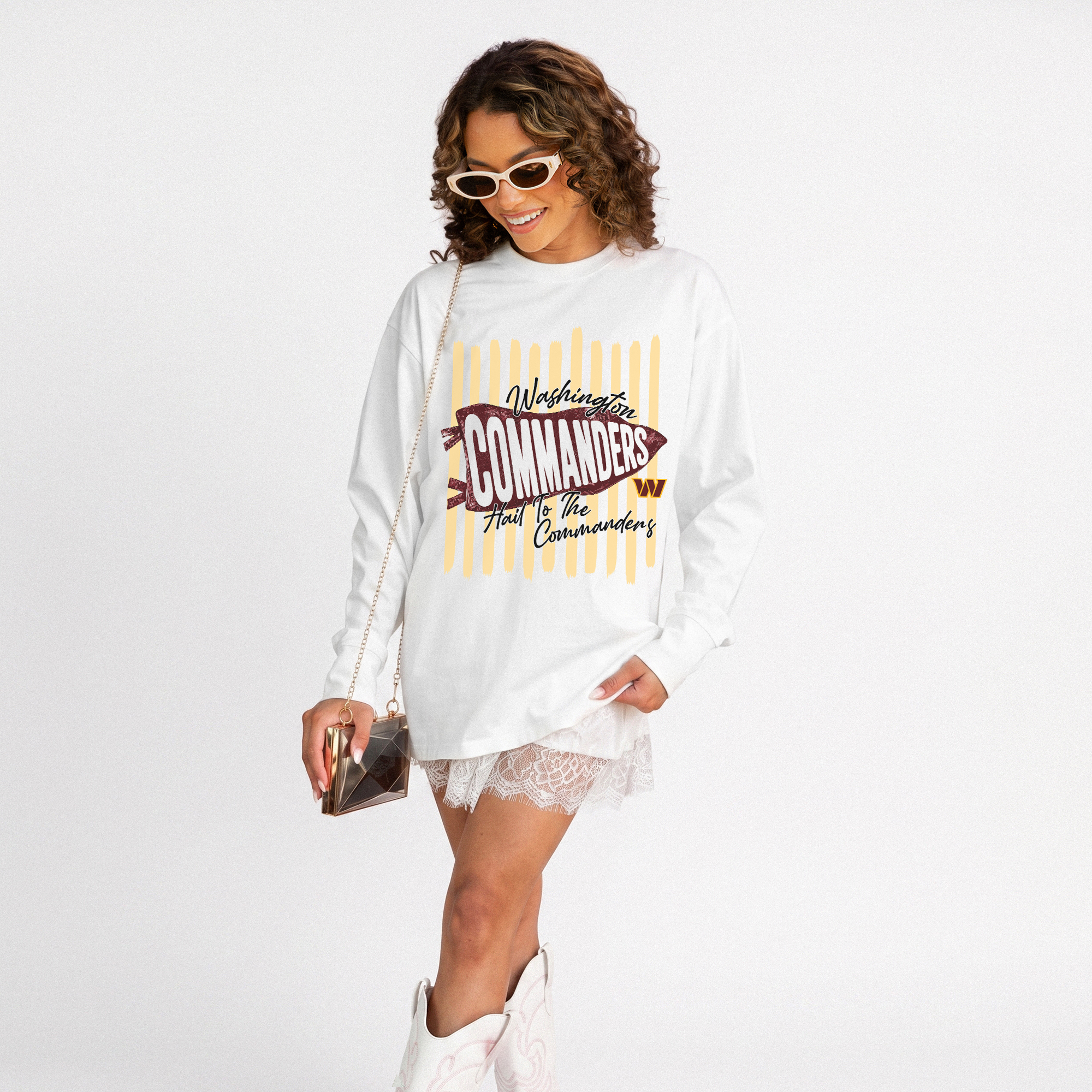 Women's Gameday Couture White Washington Commanders Rally Stripe Oversized Long Sleeve T-Shirt
