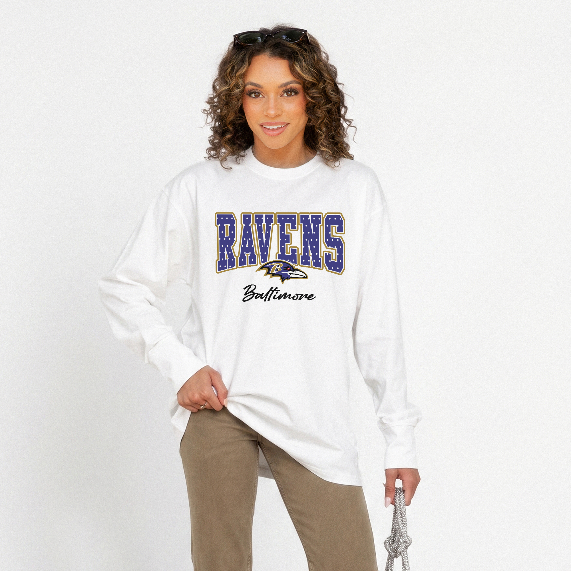Women's Gameday Couture White Baltimore Ravens Sweet Spot Oversized Long Sleeve T-Shirt