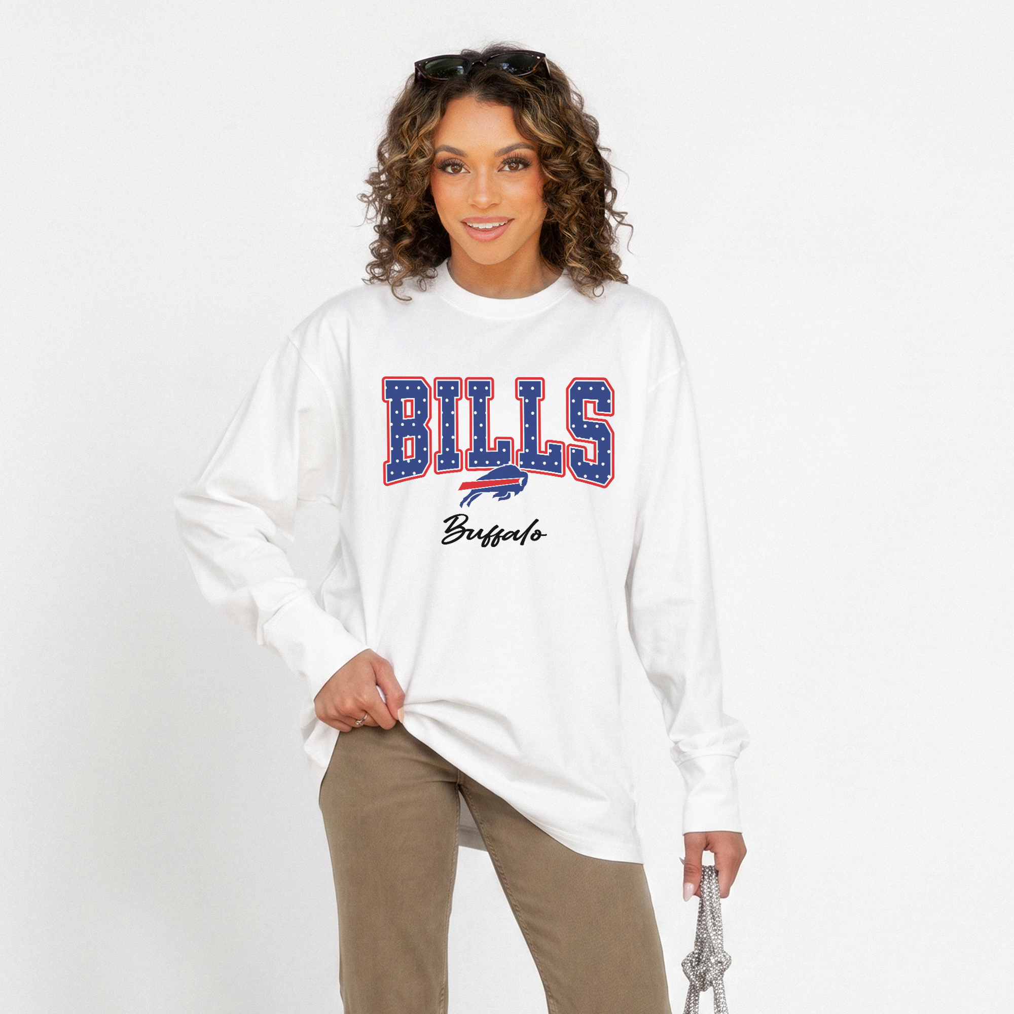 Women's Gameday Couture White Buffalo Bills Sweet Spot Oversized Long Sleeve T-Shirt