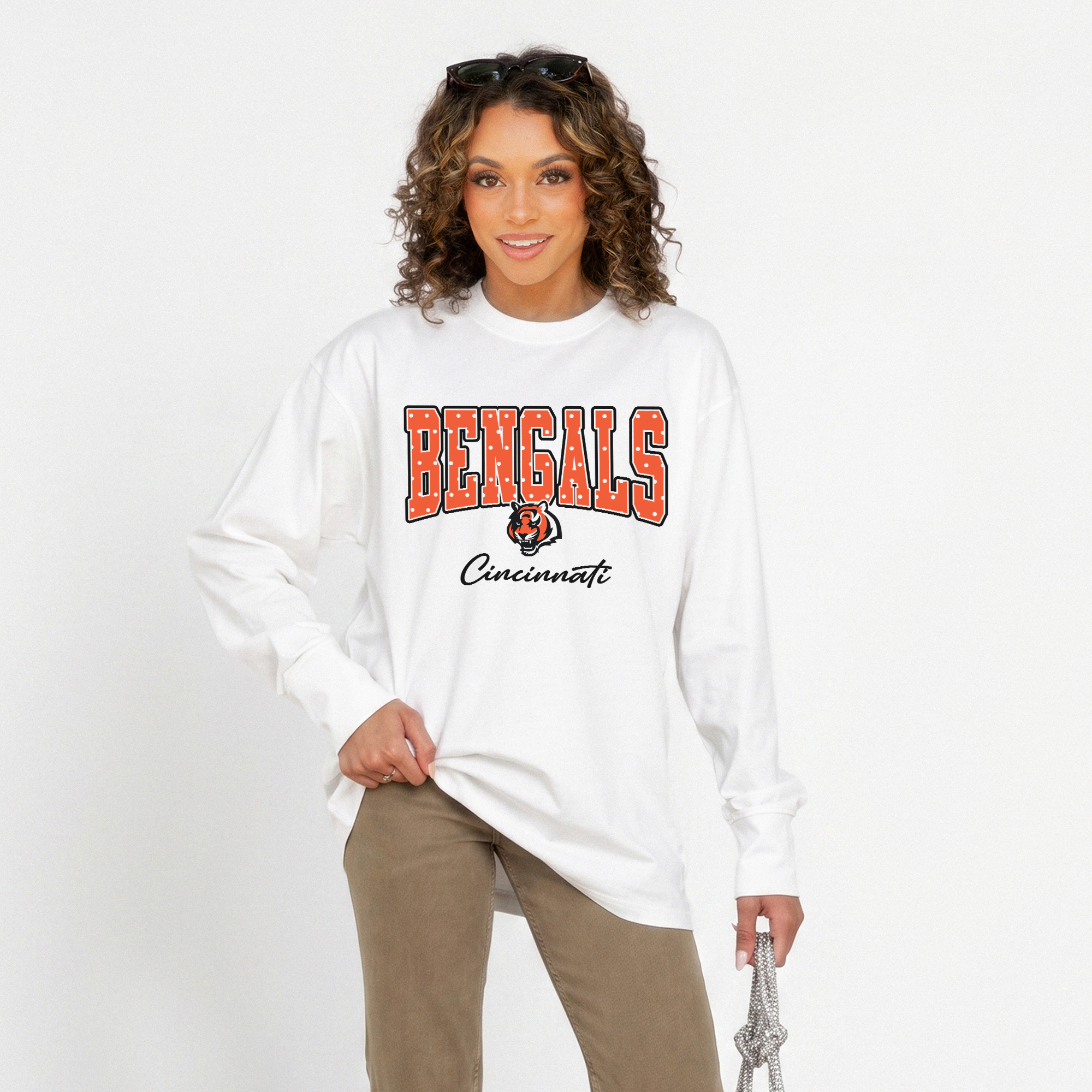 Women's Gameday Couture White Cincinnati Bengals Sweet Spot Oversized Long Sleeve T-Shirt