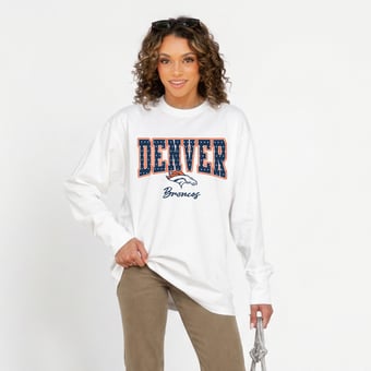 Women's Gameday Couture White Denver Broncos Sweet Spot Oversized Long Sleeve T-Shirt