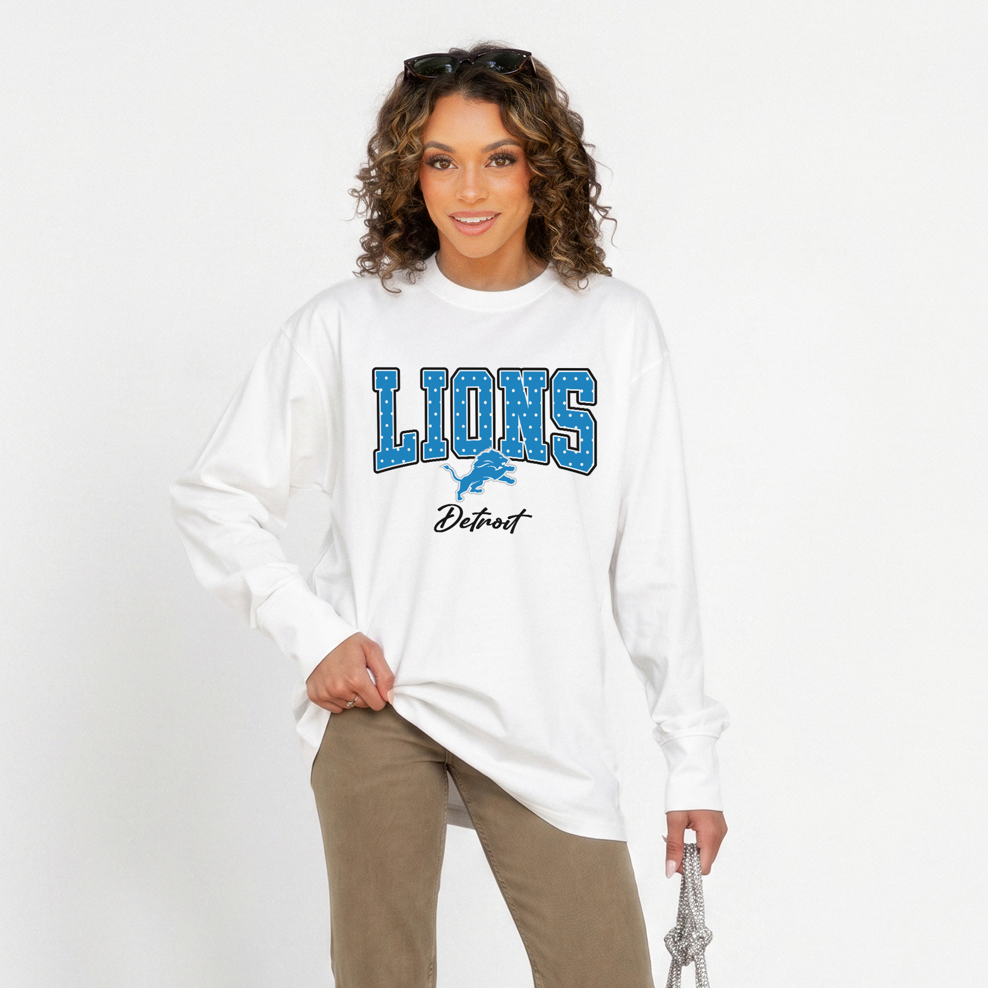 Women's Gameday Couture White Detroit Lions Sweet Spot Oversized Long Sleeve T-Shirt