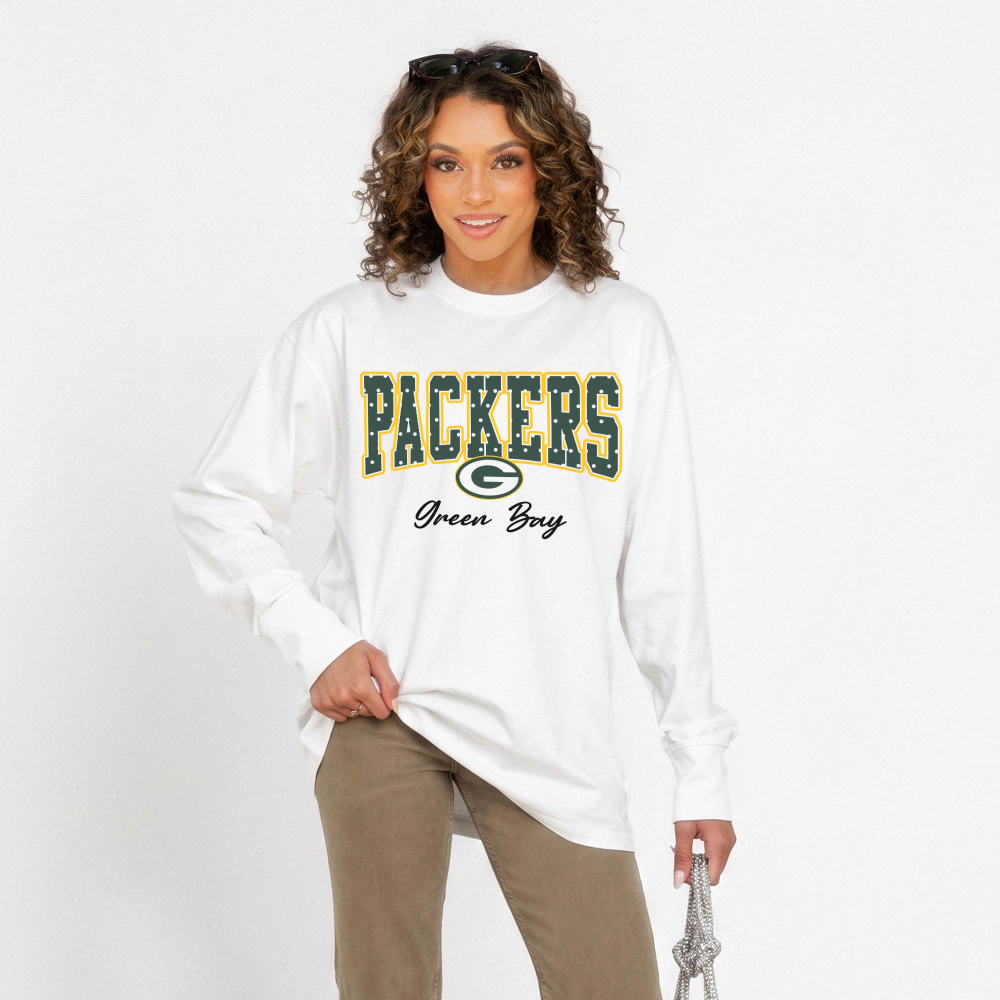 Women's Gameday Couture White Green Bay Packers Sweet Spot Oversized Long Sleeve T-Shirt