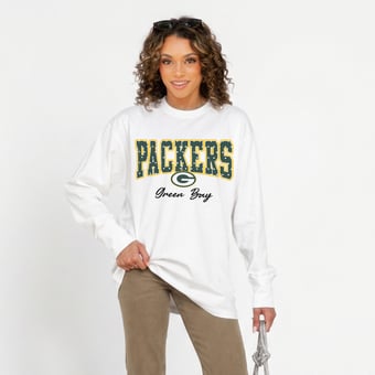 Women's Gameday Couture White Green Bay Packers Sweet Spot Oversized Long Sleeve T-Shirt