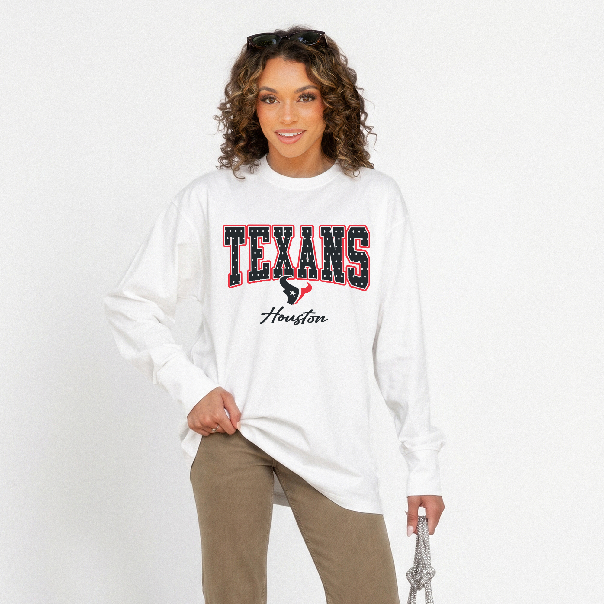 Women's Gameday Couture White Houston Texans Sweet Spot Oversized Long Sleeve T-Shirt