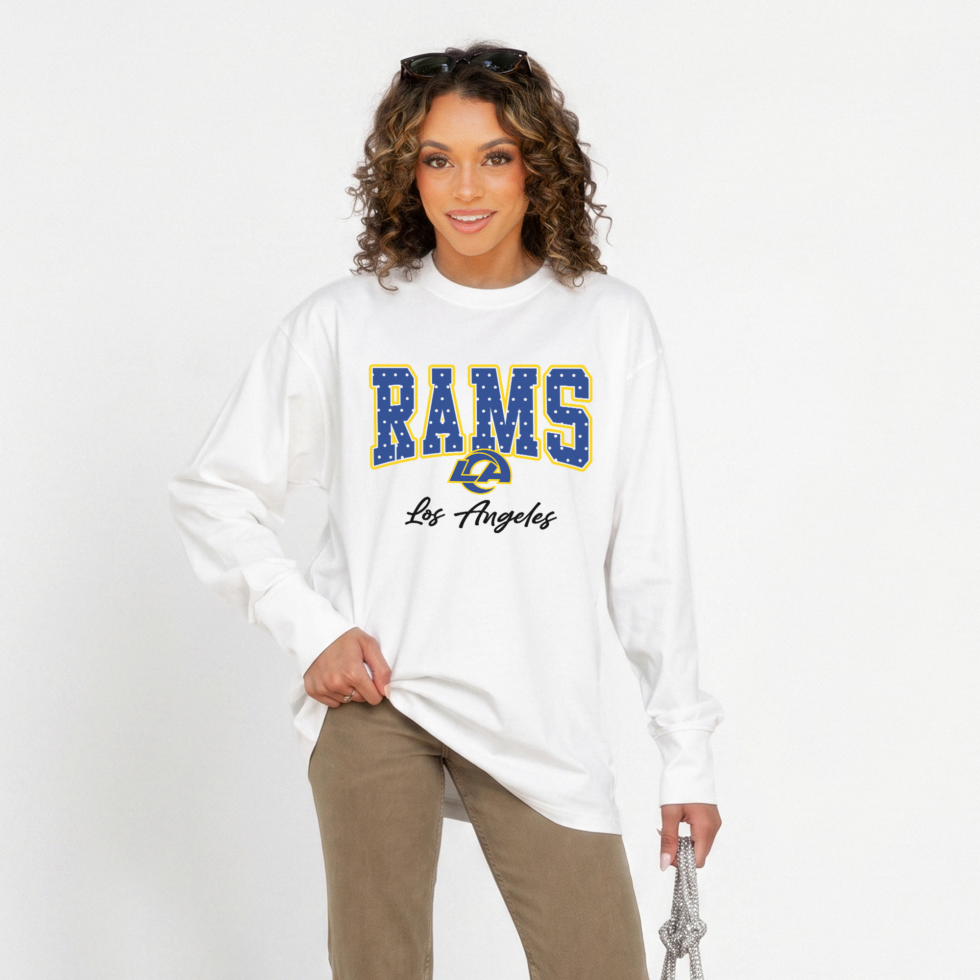 Women's Gameday Couture White Los Angeles Rams Sweet Spot Oversized Long Sleeve T-Shirt