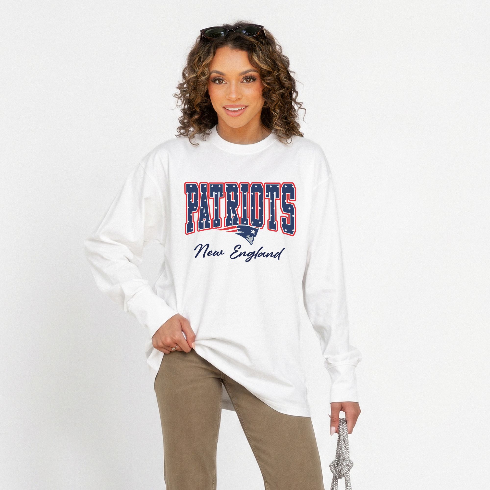 Women's Gameday Couture White New England Patriots Sweet Spot Oversized Long Sleeve T-Shirt