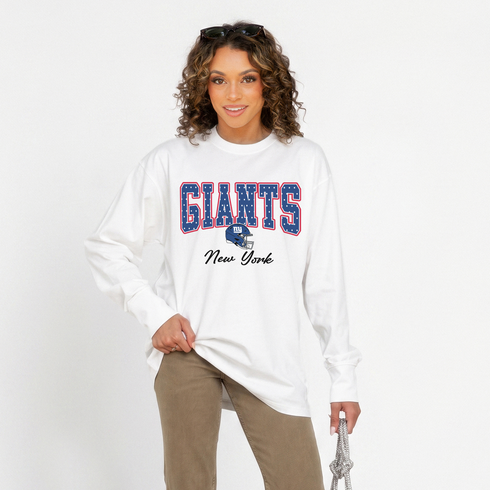 Women's Gameday Couture White New York Giants Sweet Spot Oversized Long Sleeve T-Shirt