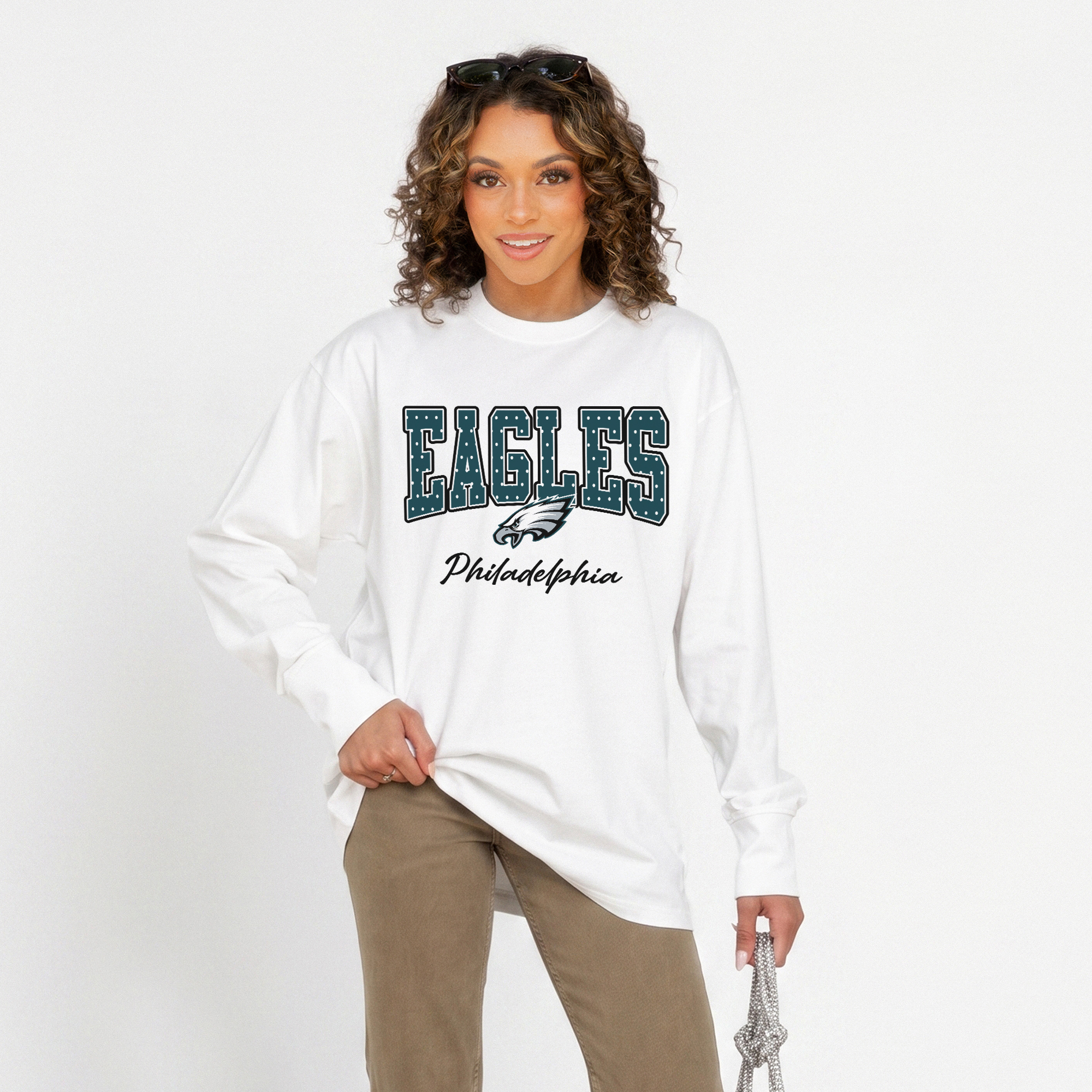 Women's Gameday Couture White Philadelphia Eagles Sweet Spot Oversized Long Sleeve T-Shirt