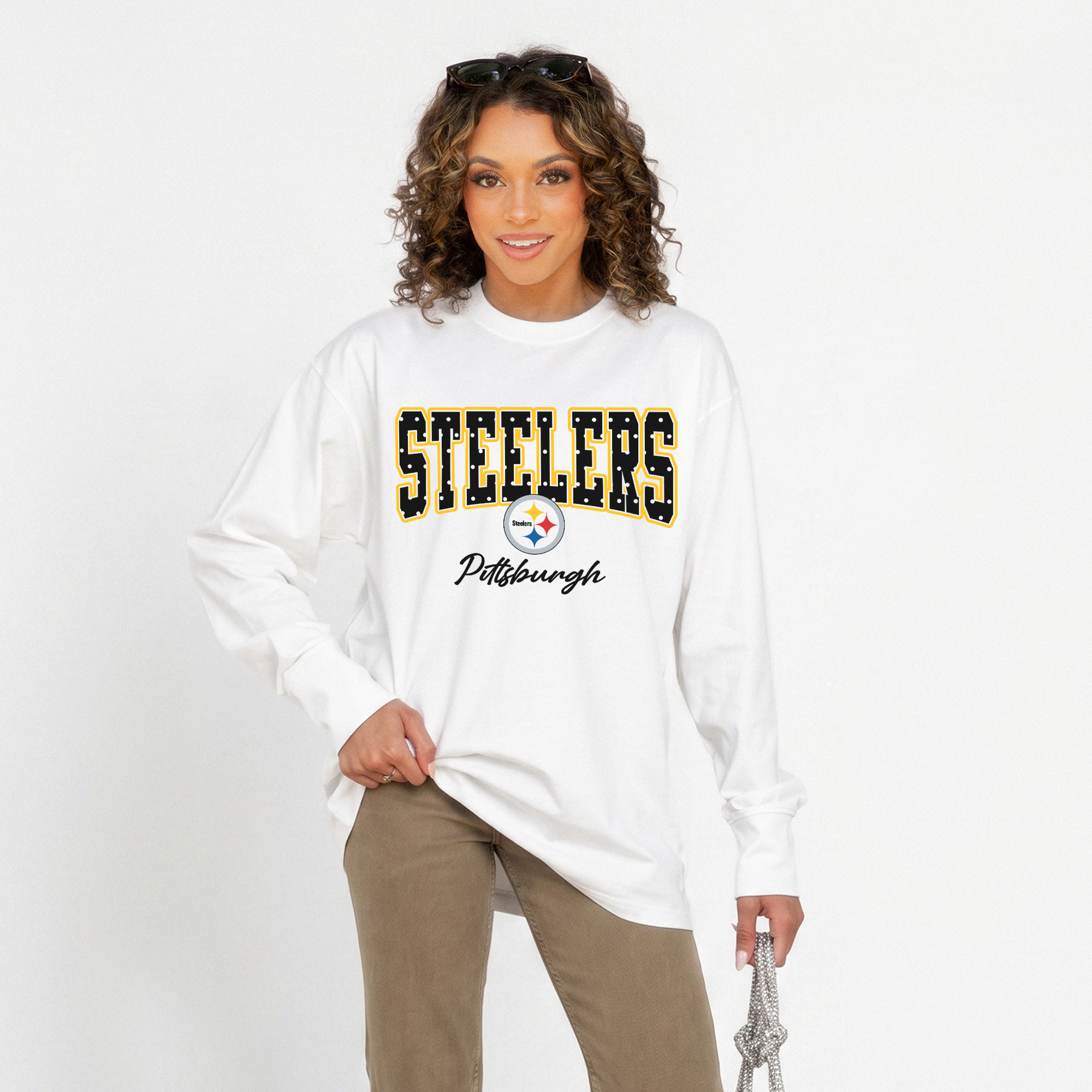 Women's Gameday Couture White Pittsburgh Steelers Sweet Spot Oversized Long Sleeve T-Shirt