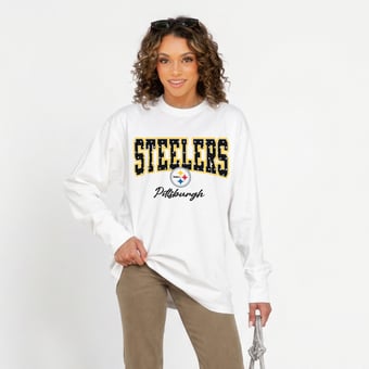Women's Gameday Couture White Pittsburgh Steelers Sweet Spot Oversized Long Sleeve T-Shirt