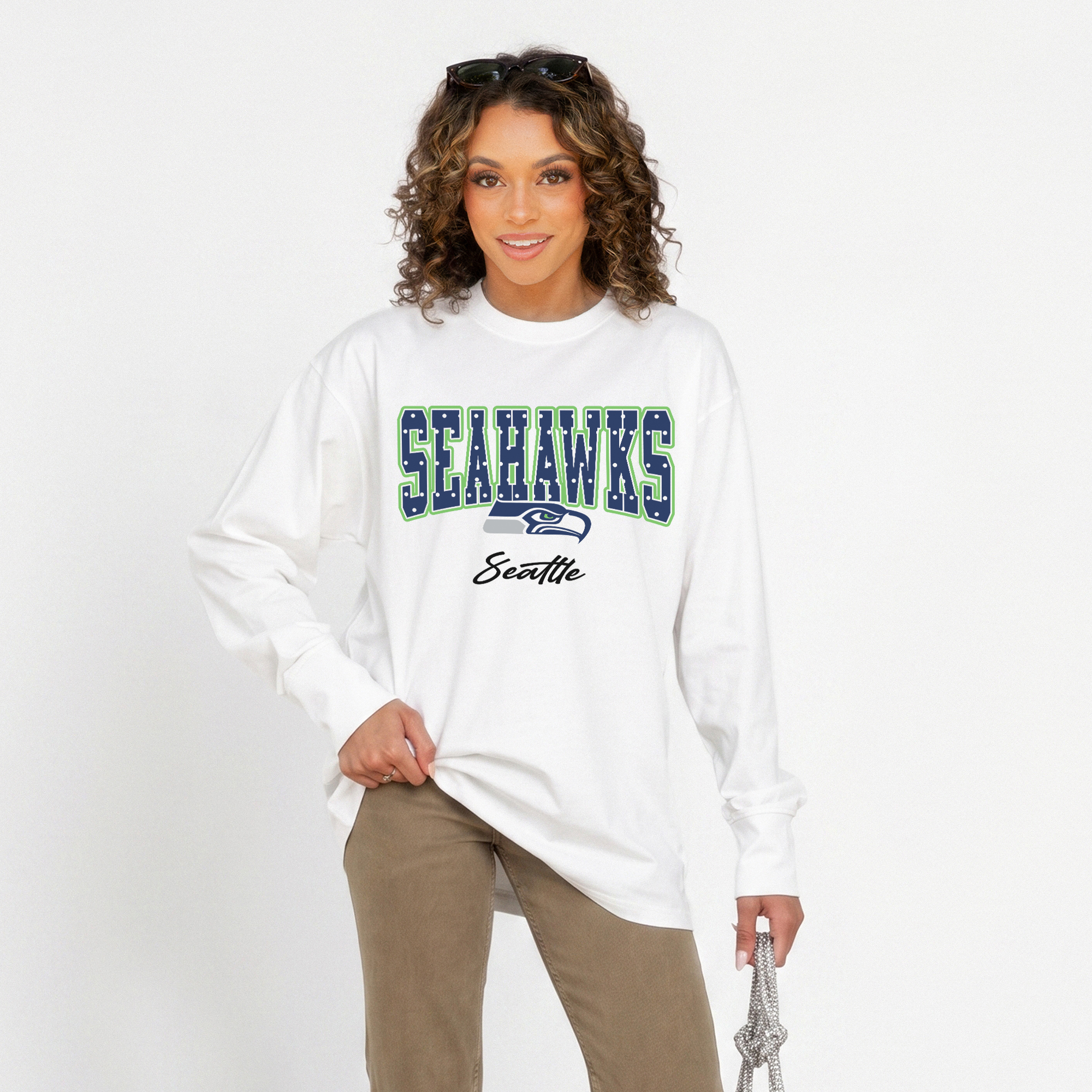 Women's Gameday Couture White Seattle Seahawks Sweet Spot Oversized Long Sleeve T-Shirt