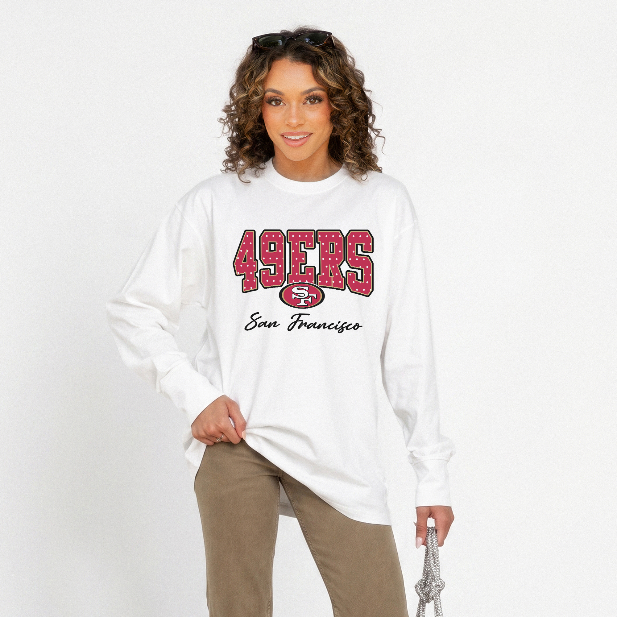 Women's Gameday Couture White San Francisco 49ers Sweet Spot Oversized Long Sleeve T-Shirt