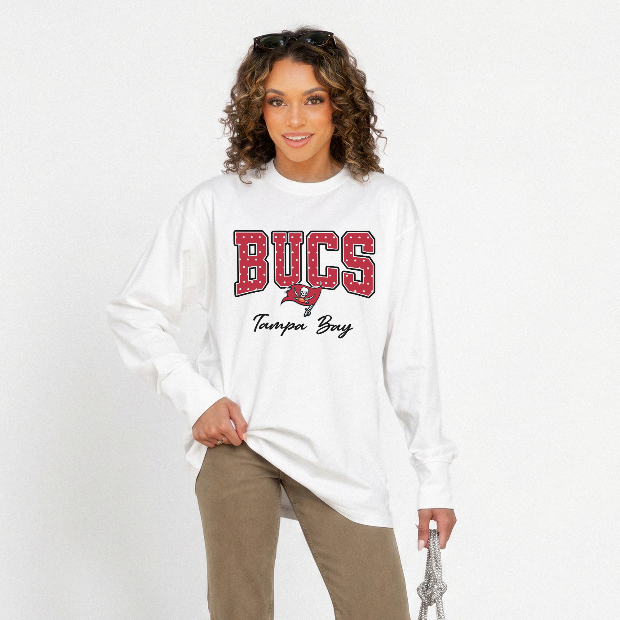Women's Gameday Couture White Tampa Bay Buccaneers Sweet Spot Oversized Long Sleeve T-Shirt