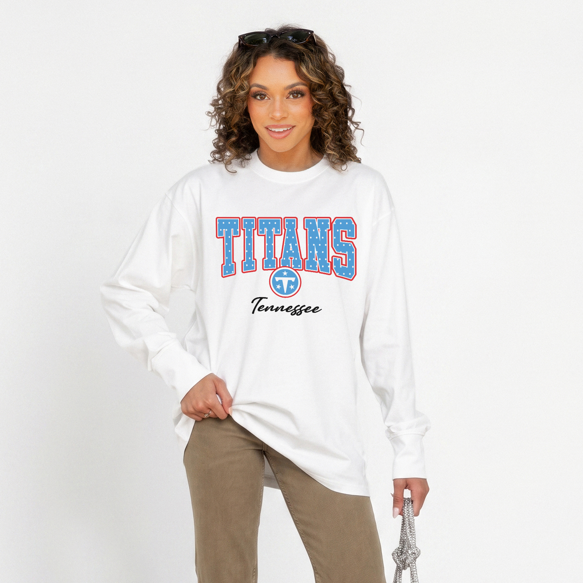 Women's Gameday Couture White Tennessee Titans Sweet Spot Oversized Long Sleeve T-Shirt