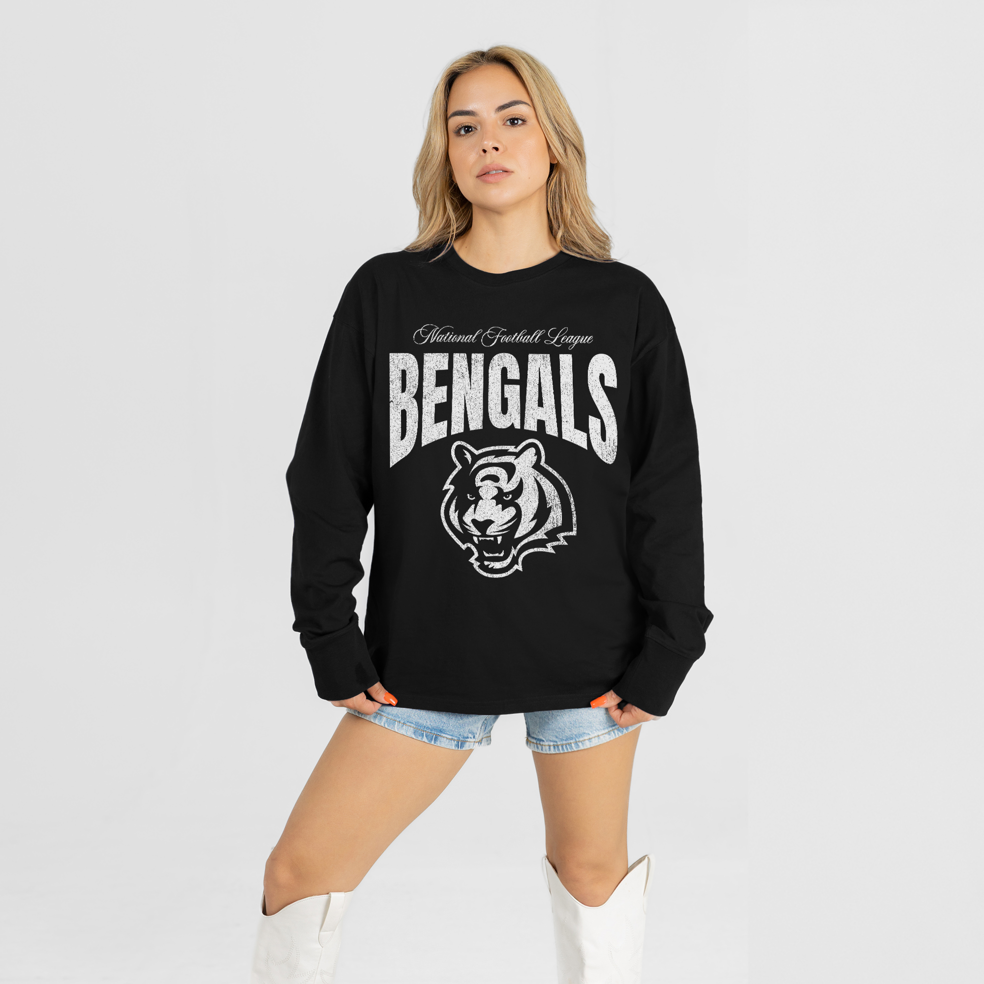 Women's Gameday Couture Black Cincinnati Bengals Bold Ambition Oversized Long Sleeve T-Shirt