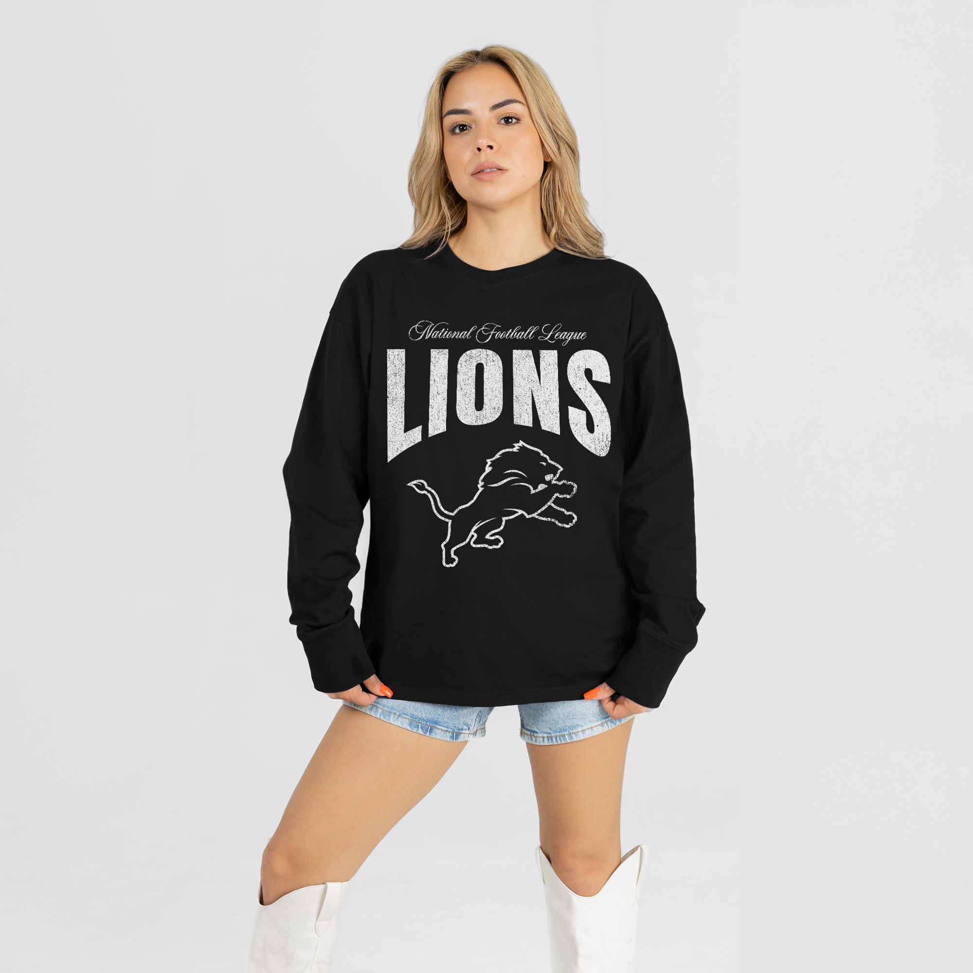 Women's Gameday Couture Black Detroit Lions Bold Ambition Oversized Long Sleeve T-Shirt
