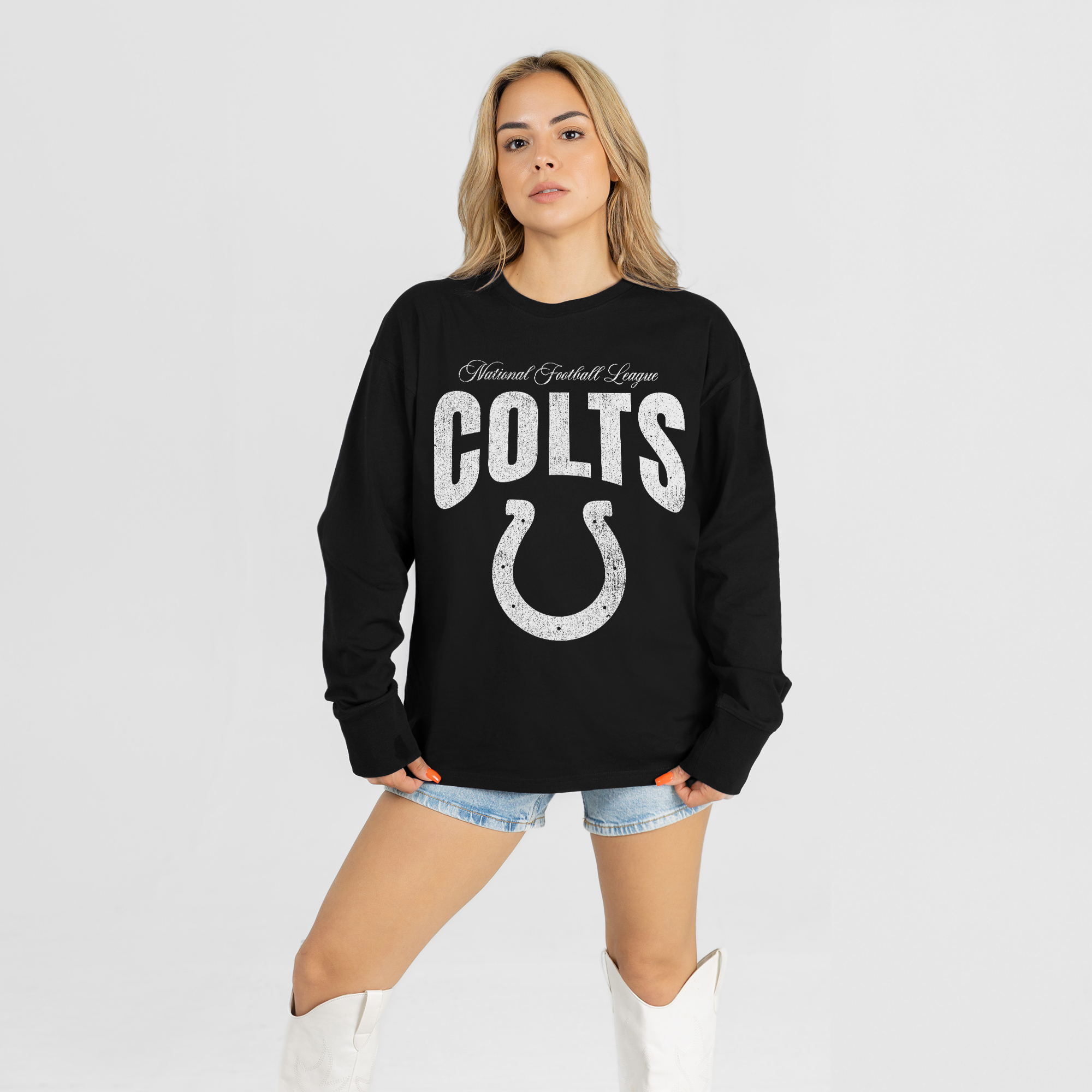 Women's Gameday Couture Black Indianapolis Colts Bold Ambition Oversized Long Sleeve T-Shirt