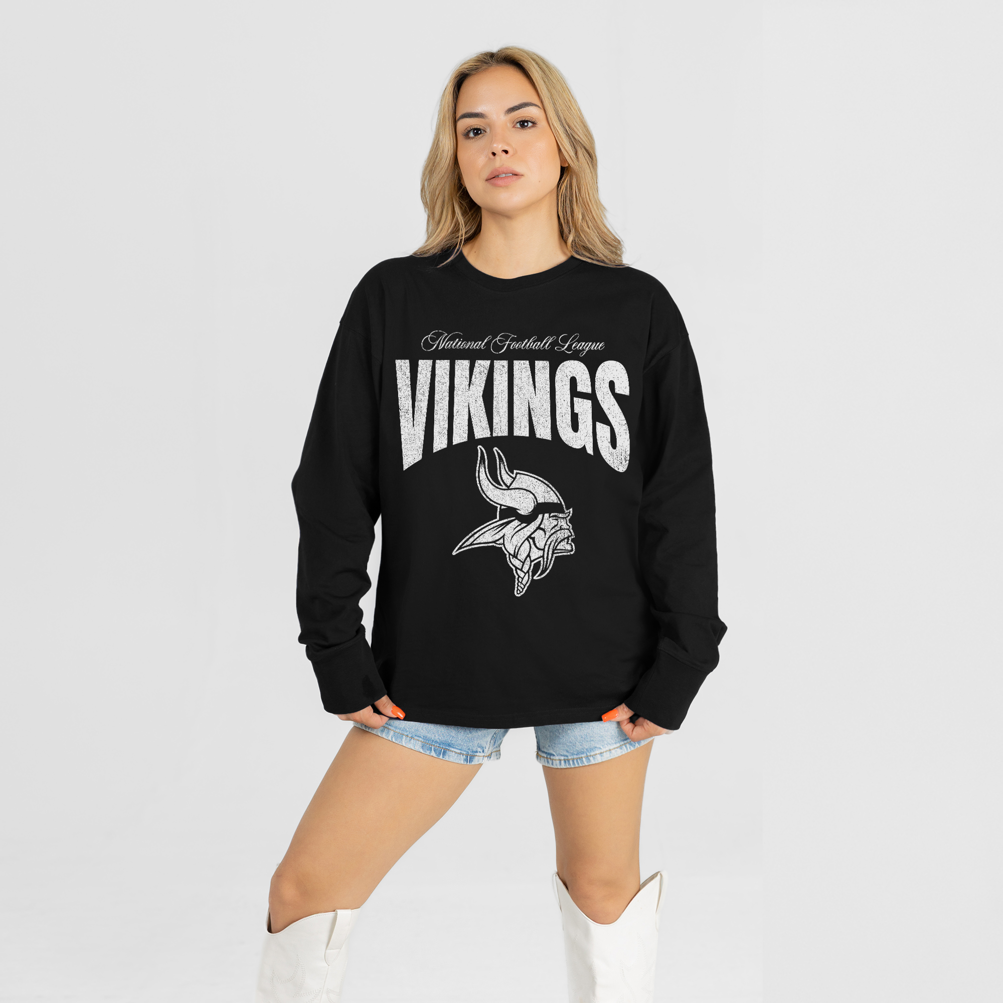 Women's Gameday Couture Black Minnesota Vikings Bold Ambition Oversized Long Sleeve T-Shirt