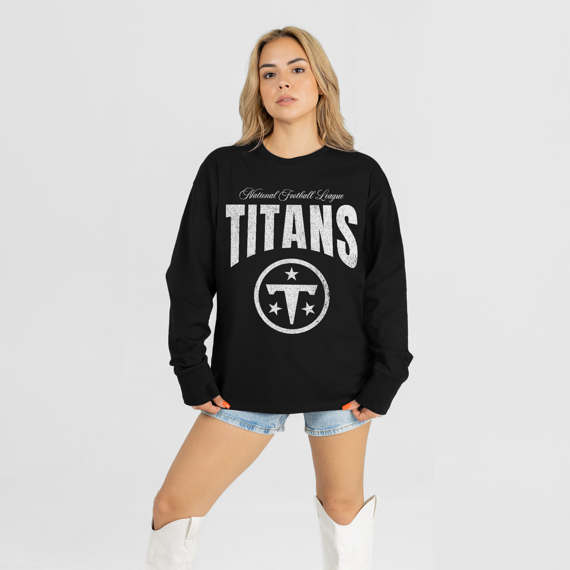 Women's Gameday Couture Black Tennessee Titans Bold Ambition Oversized Long Sleeve T-Shirt