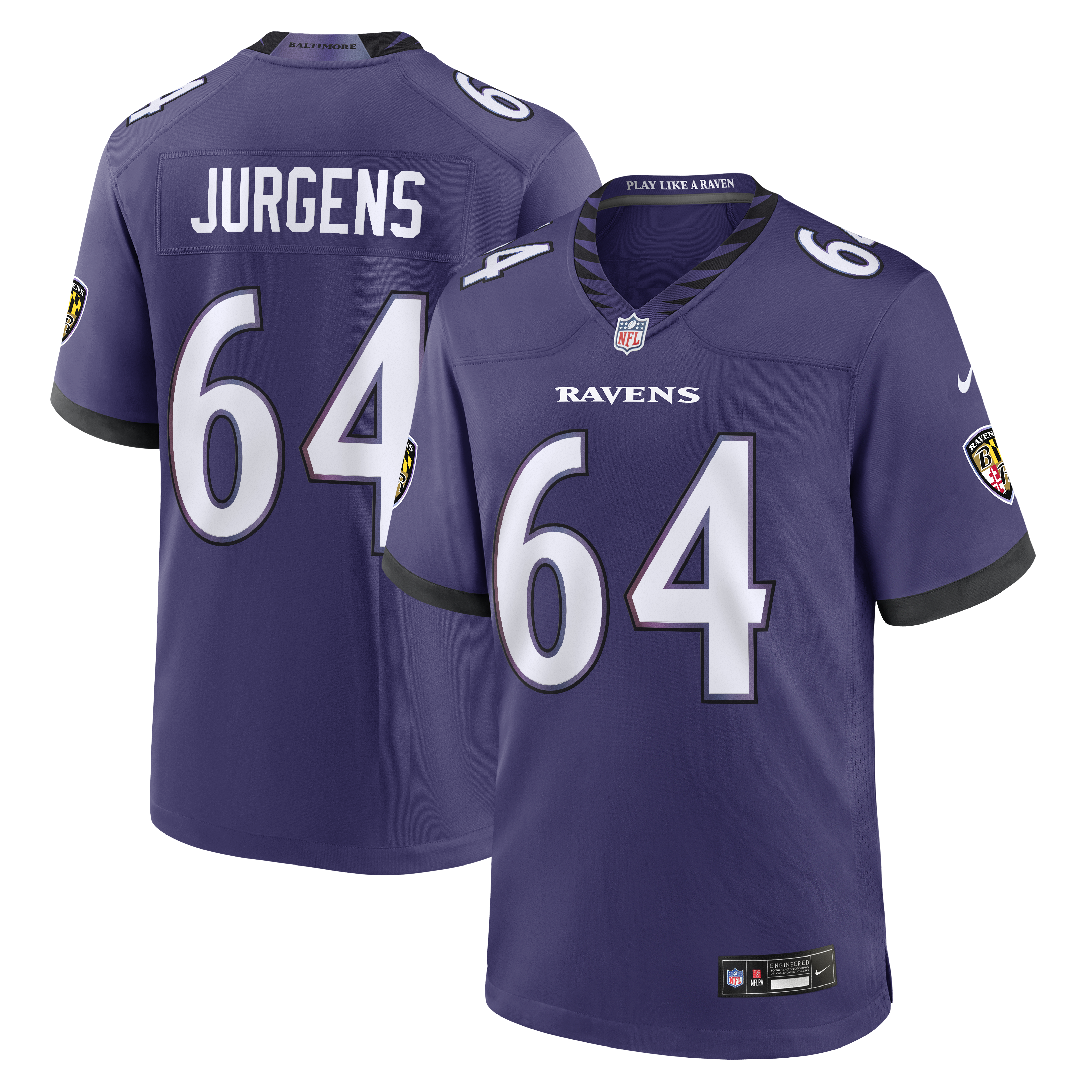 Men's Nike Cam Jurgens Purple Baltimore Ravens Team Game Jersey