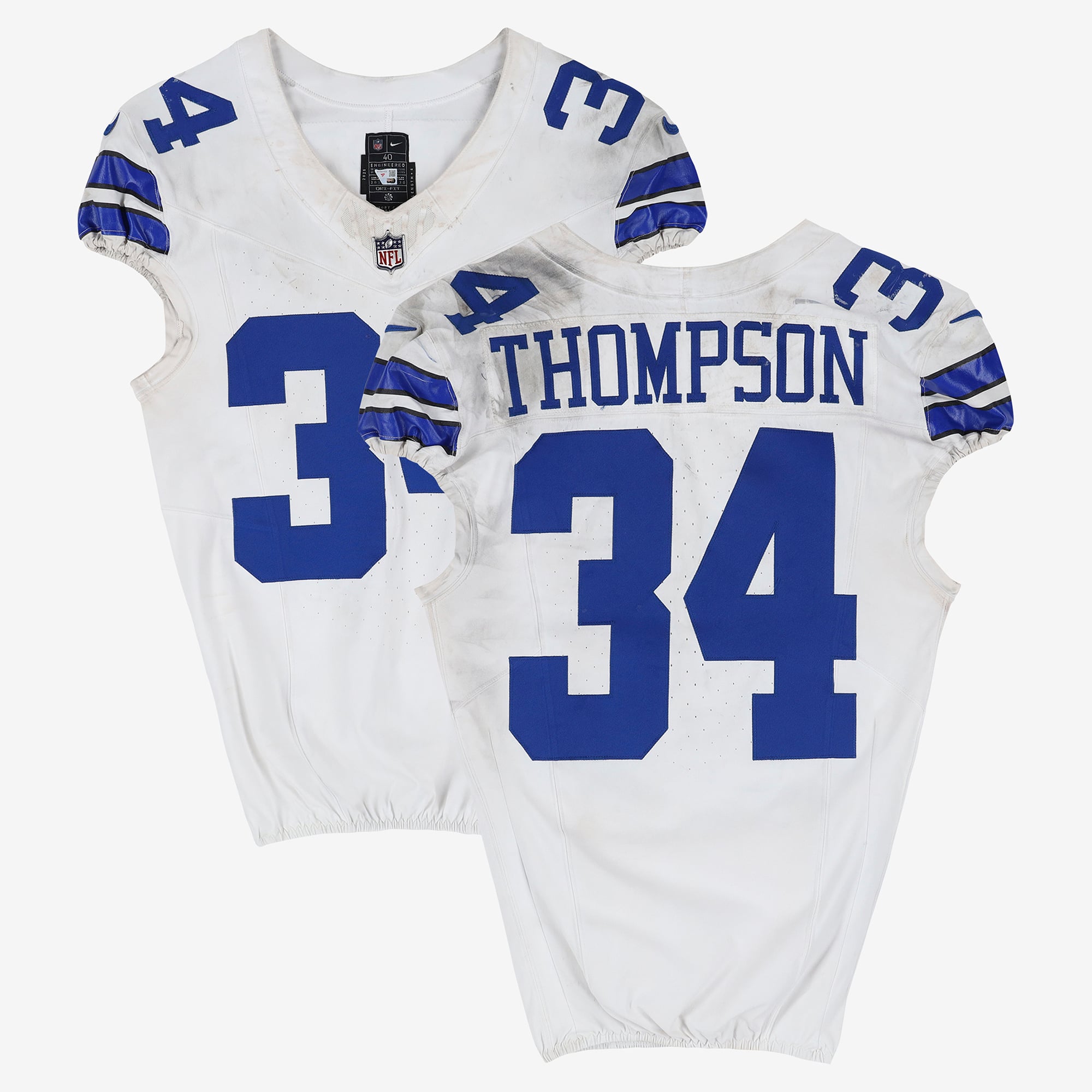 Jalen Thompson Dallas Cowboys Game-Used #34 White Jersey vs. New York Giants on September 13, 2026