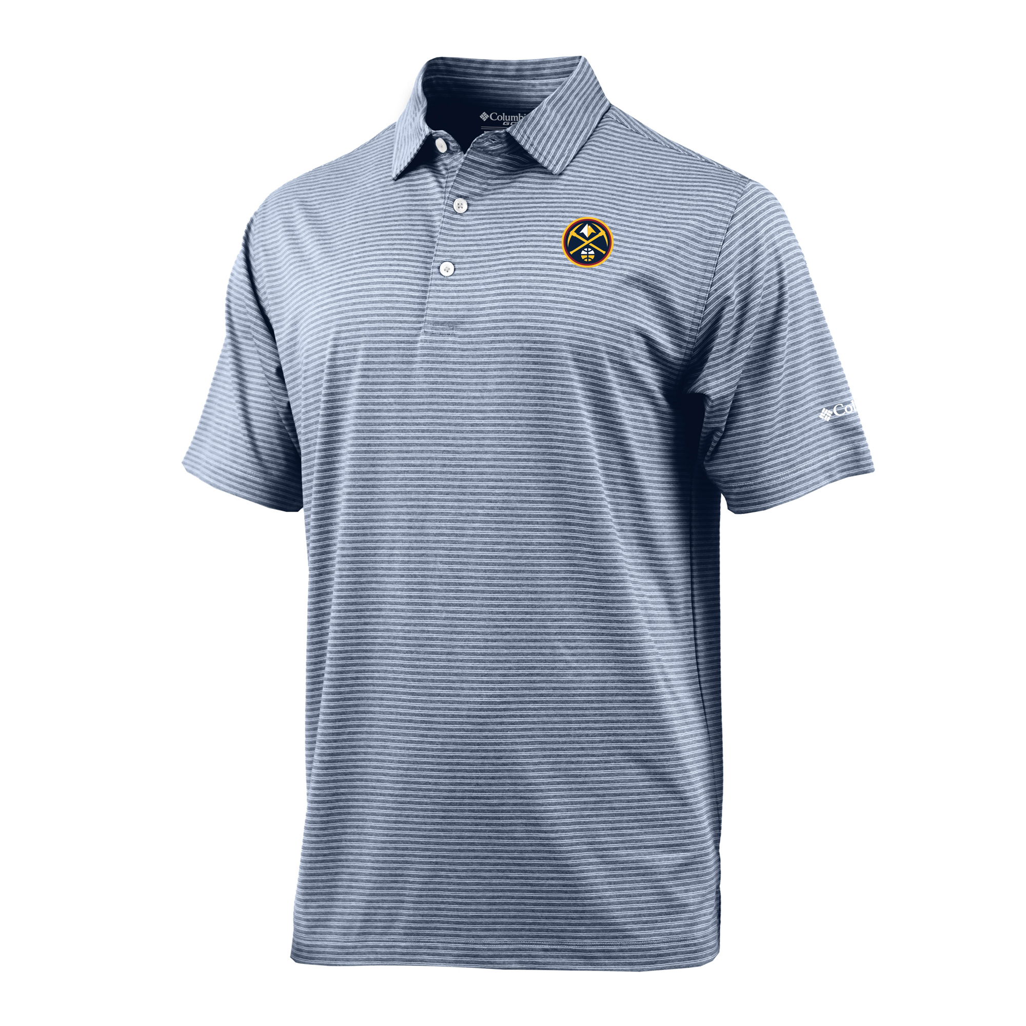 Men's Columbia Navy Denver Nuggets Striped Tempo Swing Polo