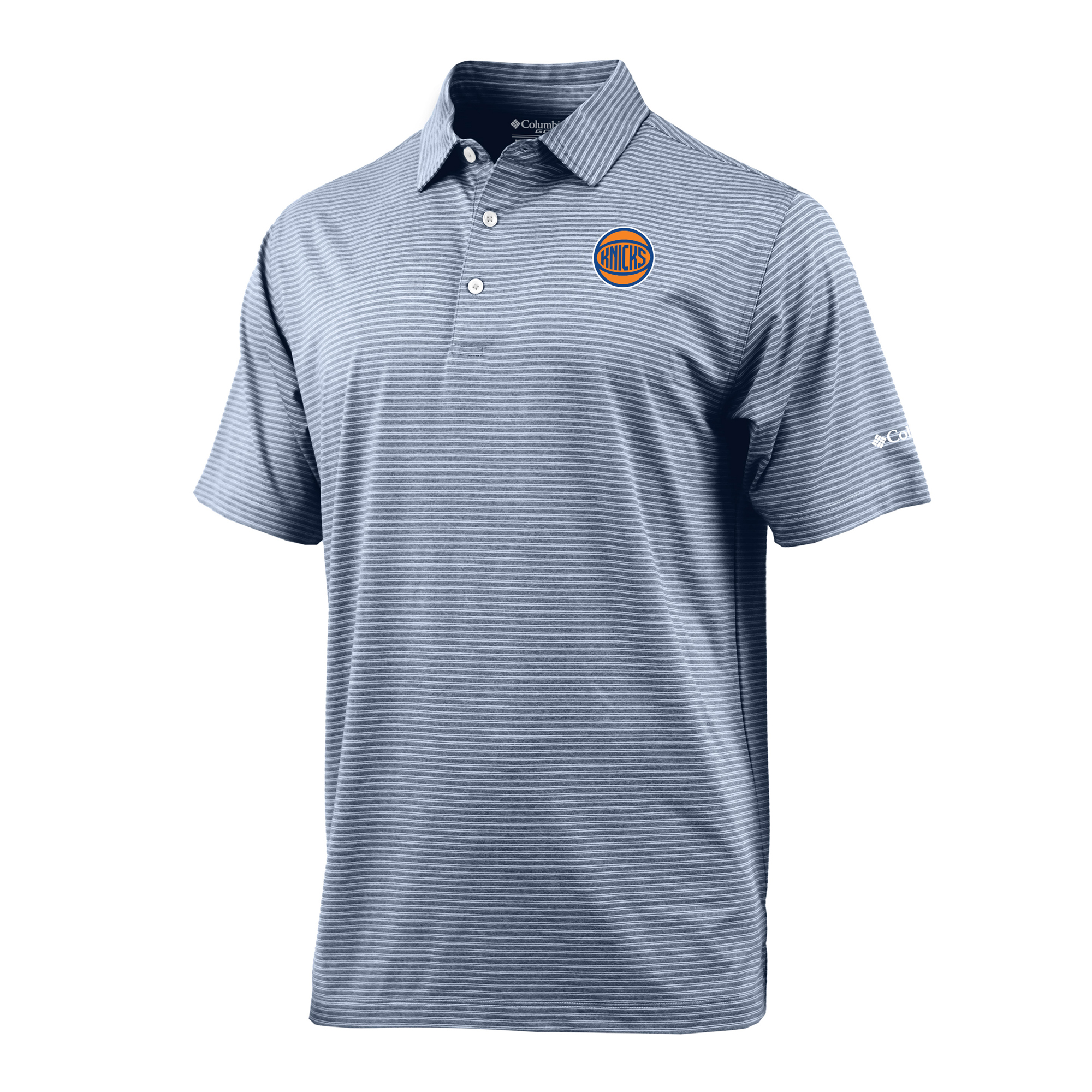 Men's Columbia Navy New York Knicks Striped Tempo Swing Polo
