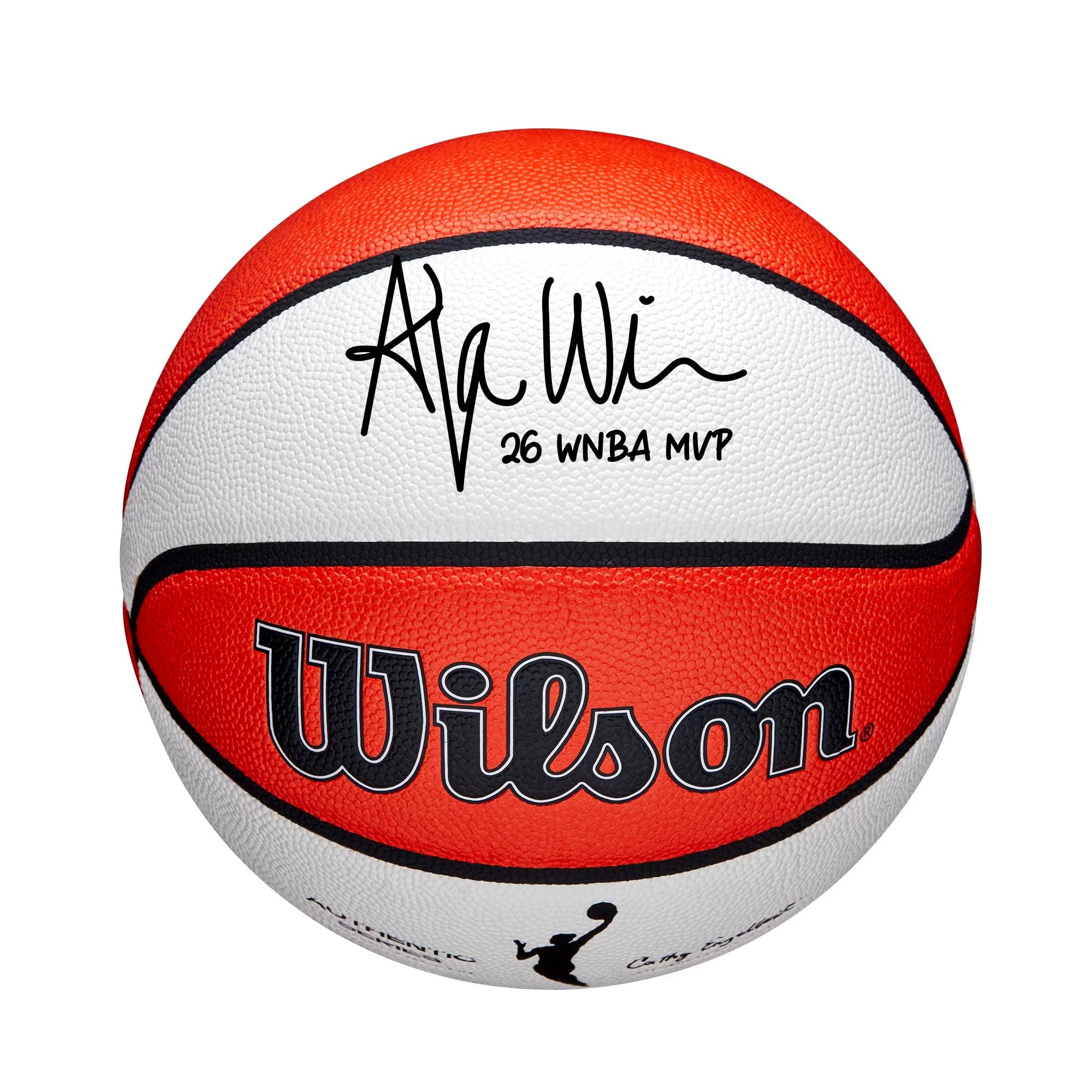 Balón de baloncesto Wilson Authentic Series para interiores y exteriores autografiado por A'ja Wilson de Las Vegas Aces con la inscripción "26 WNBA MVP"