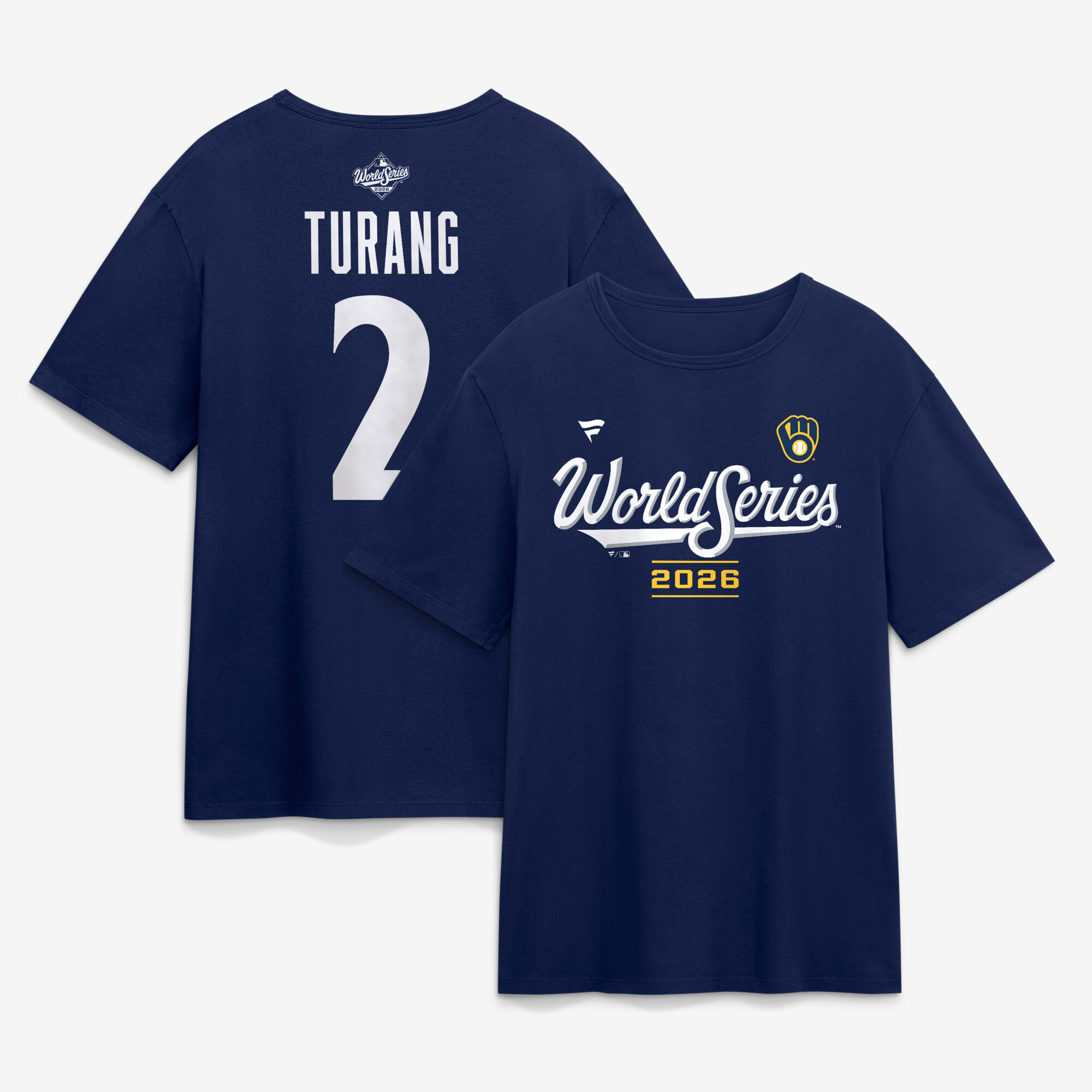 Men's Brice Turang Navy Milwaukee Brewers 2026 World Series Name & Number T-Shirt