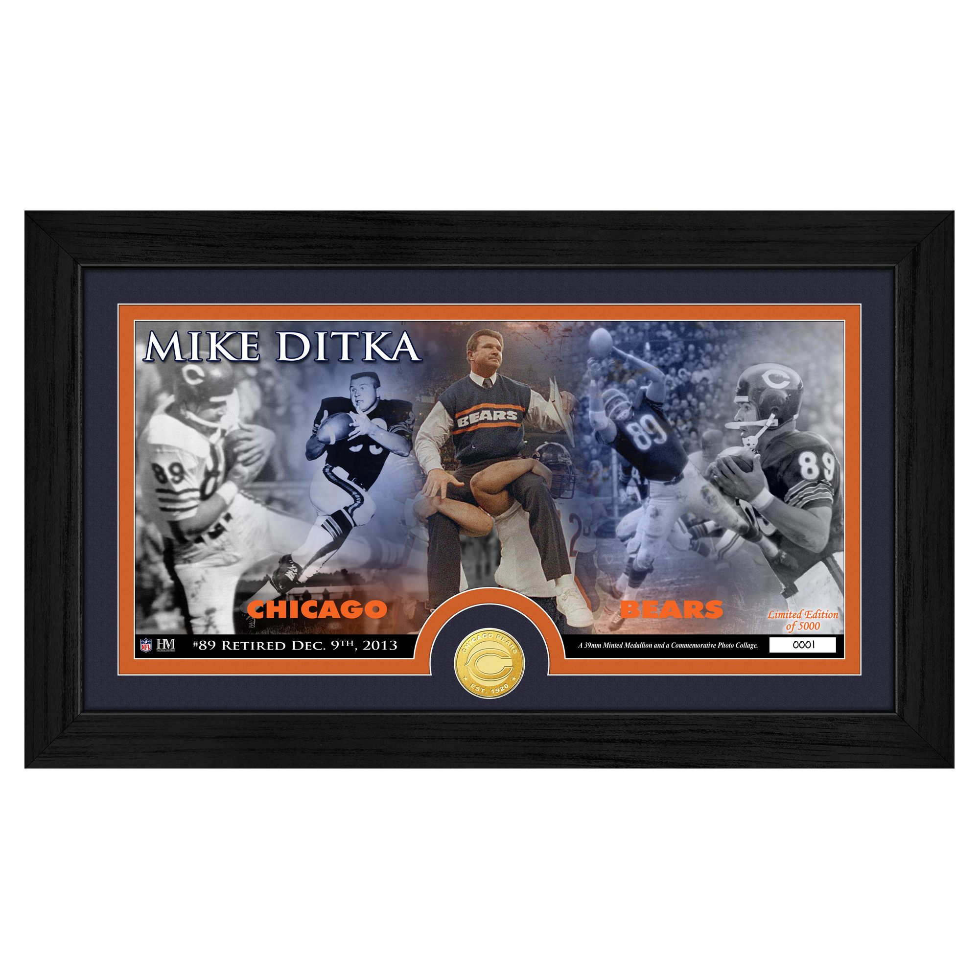 Highland Mint Mike Ditka Chicago Bears Mike Ditka 12" x 20" Bronze Coin Jersey Retirement Photo Mint