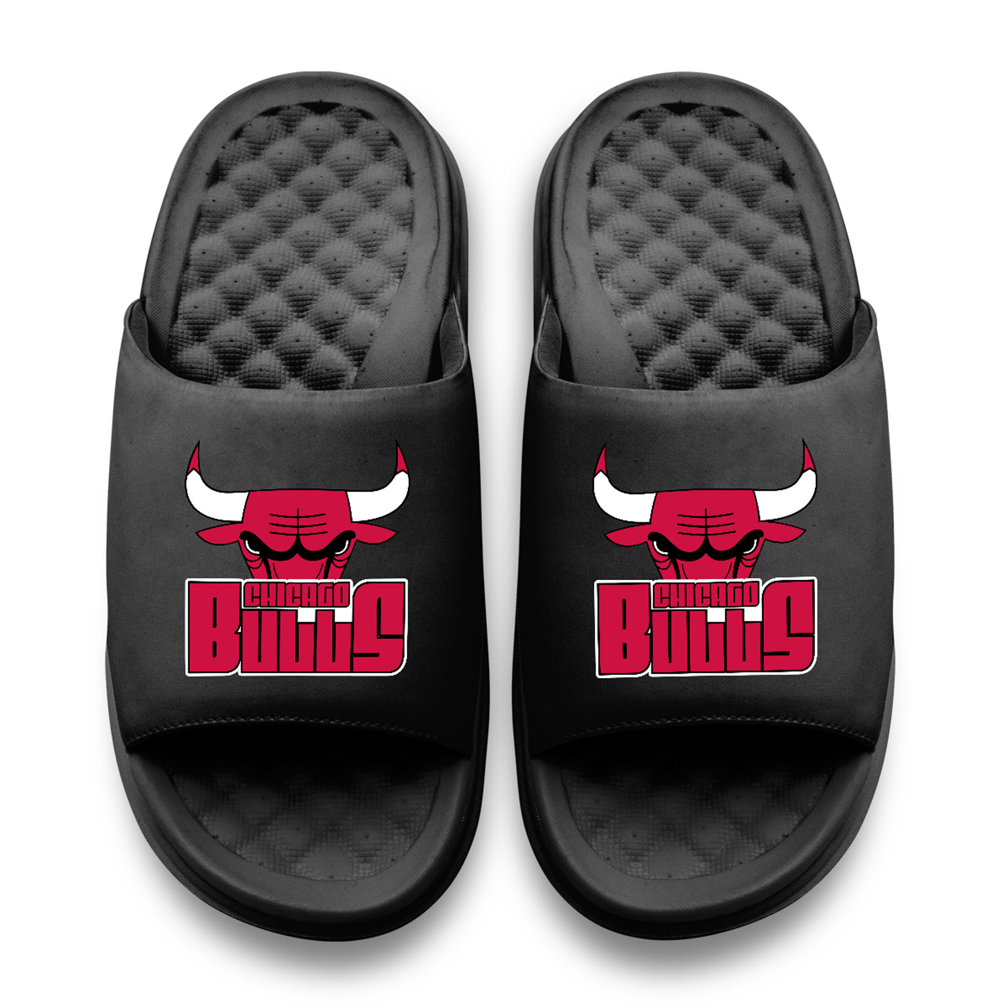 Unisex ISlide Black Chicago Bulls Logo Stack Motive Slide Sandals