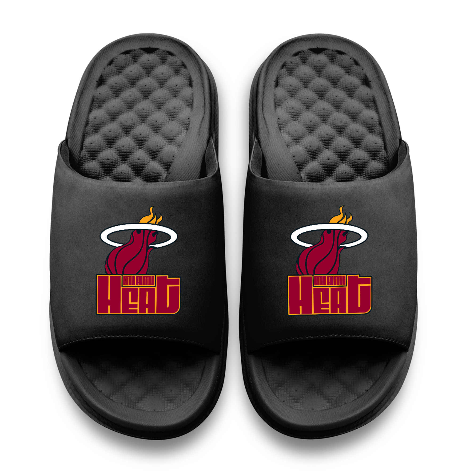 Unisex ISlide Black Miami Heat Logo Stack Motive Slide Sandals
