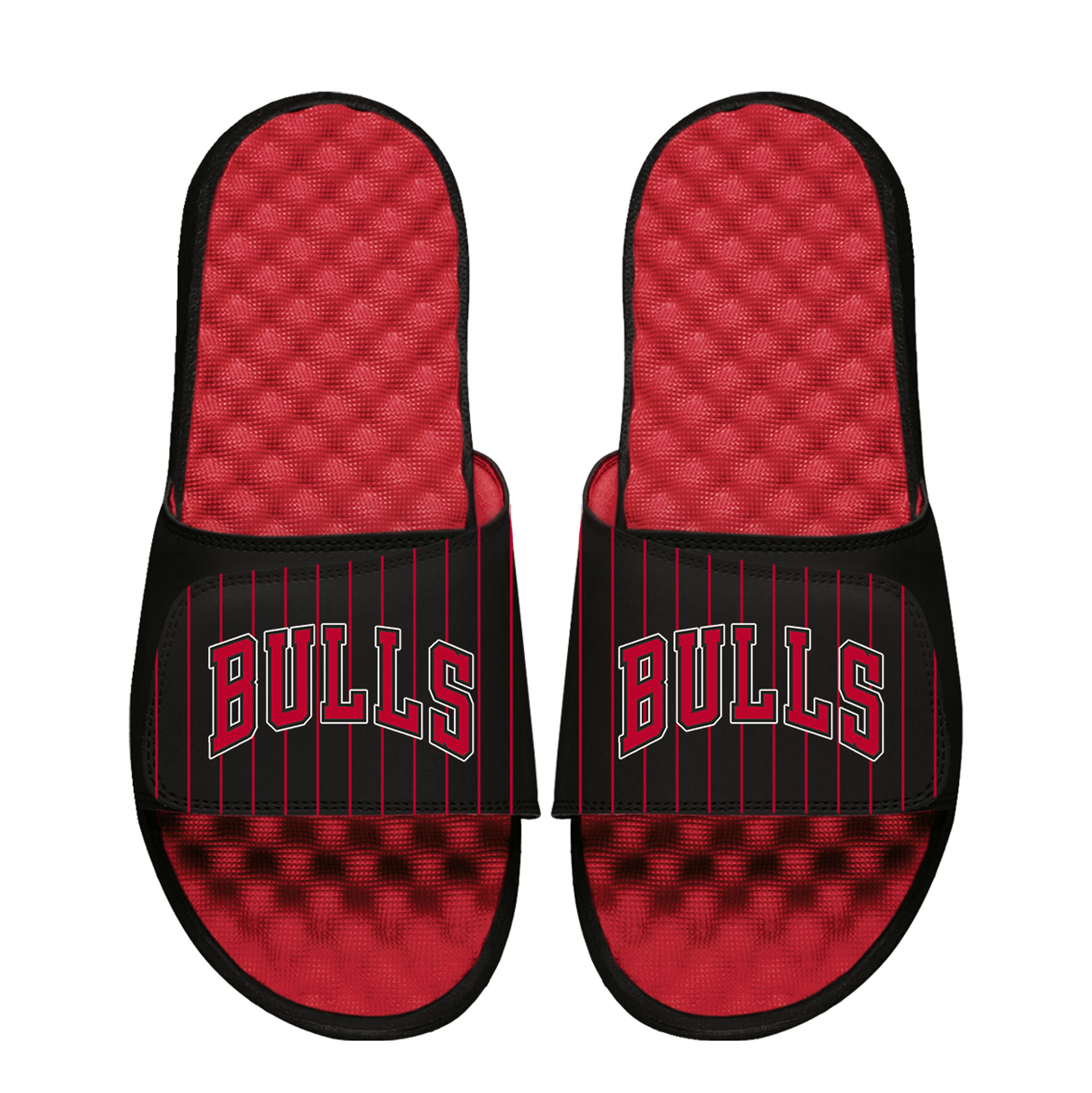 Unisex ISlide Black Chicago Bulls Pinstripe Wordmark Slide Sandals