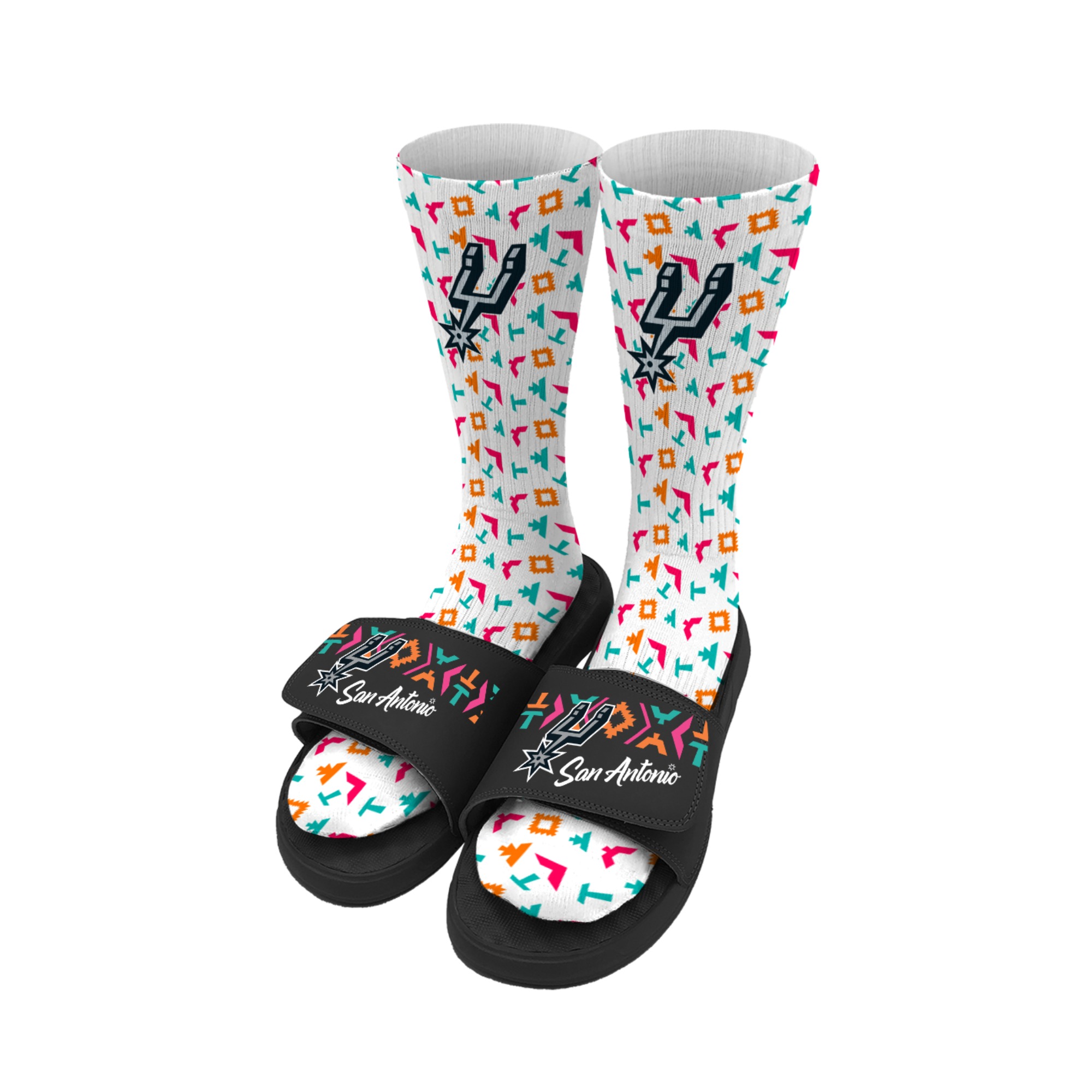 Unisex ISlide Black San Antonio Spurs Fiesta Slide & Sock Bundle