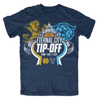 Unisex Navy Villanova Wildcats vs. Notre Dame Fighting Irish 2026 Eternal City Tip-Off Matchup T-Shirt