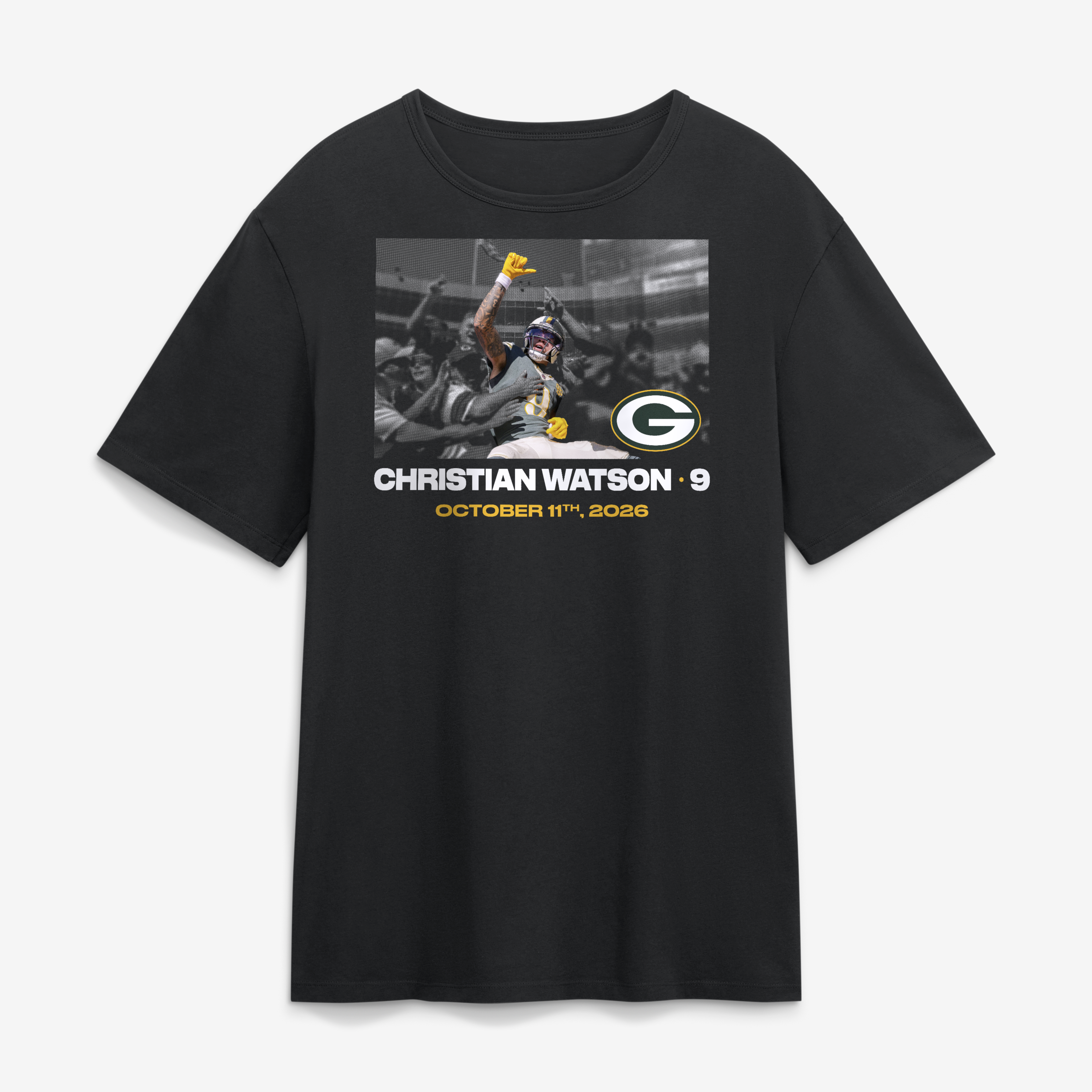 Men's Christian Watson Black Green Bay Packers NFL Flash Features Week 5 T-Shirt