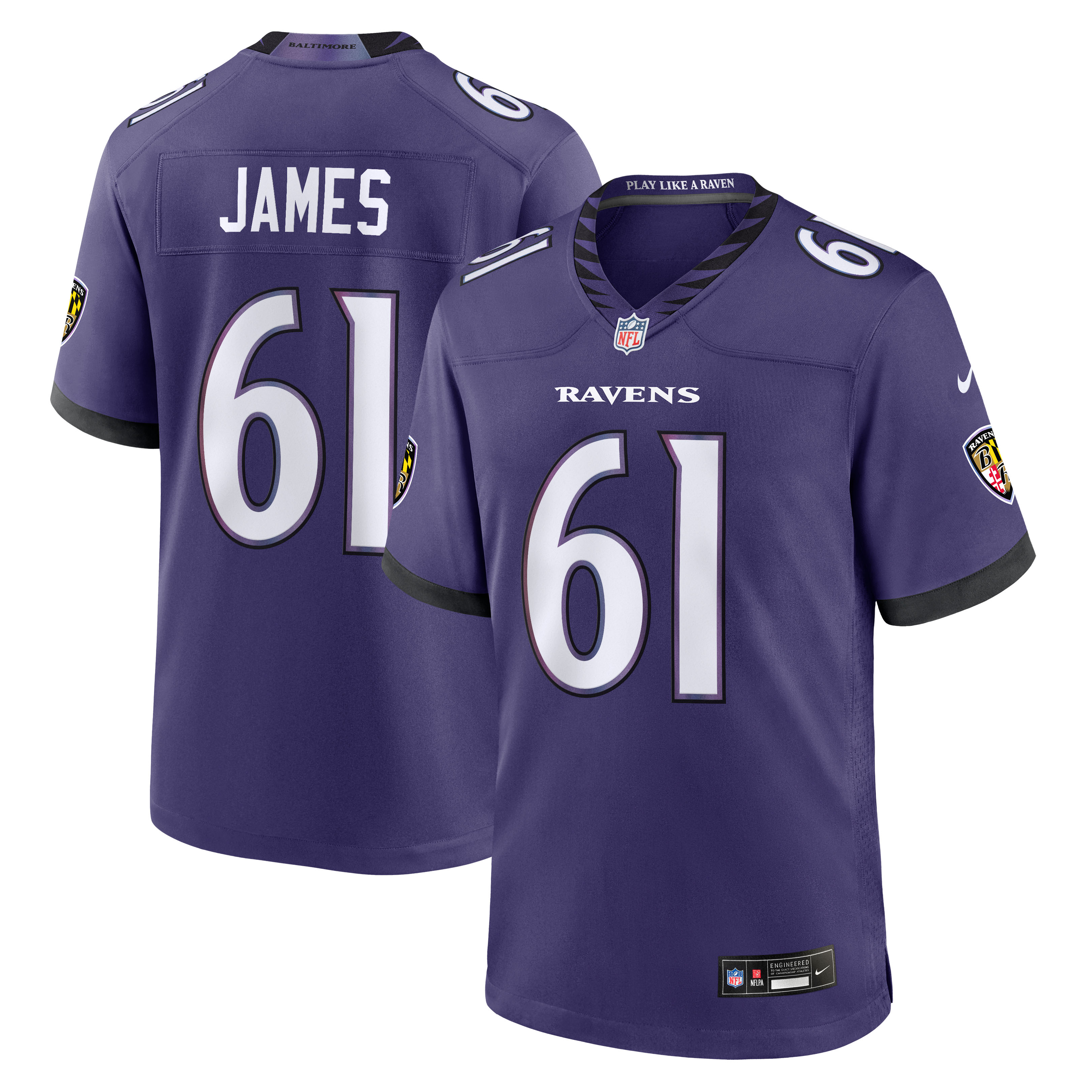Men's Nike Andre James Purple Baltimore Ravens Team Game Jersey