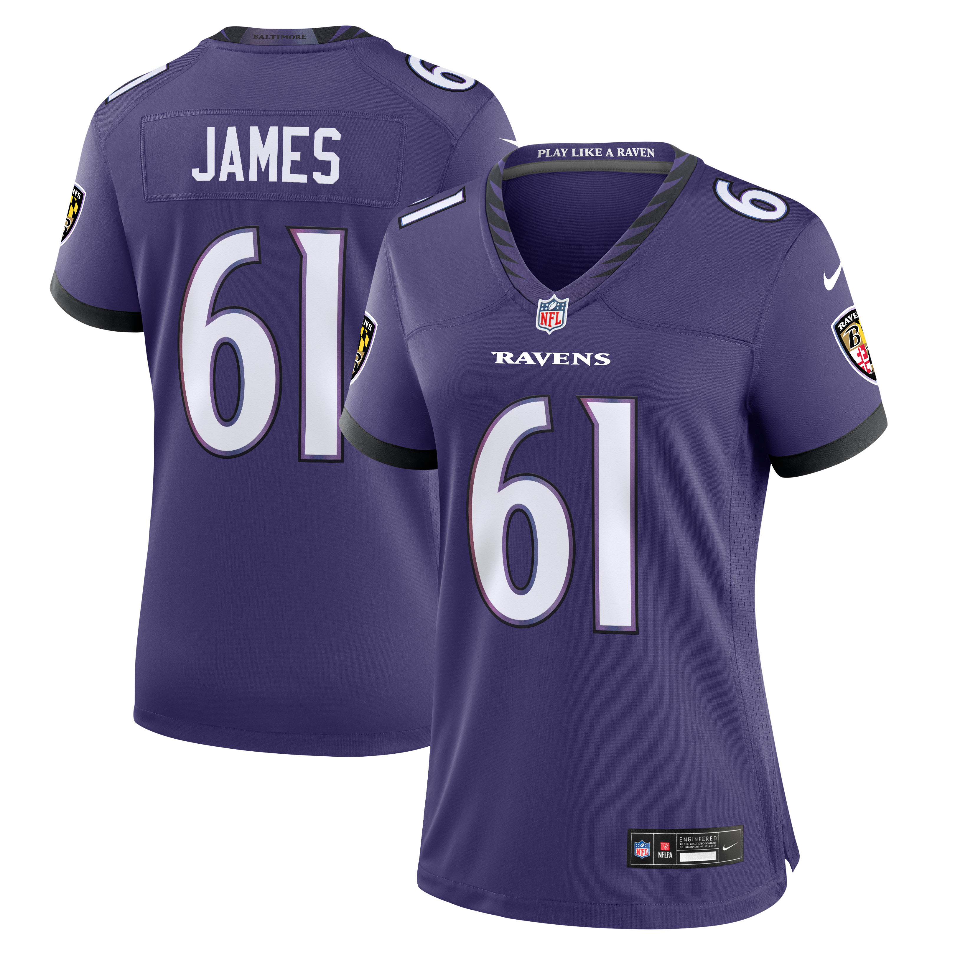 Women's Nike Andre James Purple Baltimore Ravens Team Game Jersey