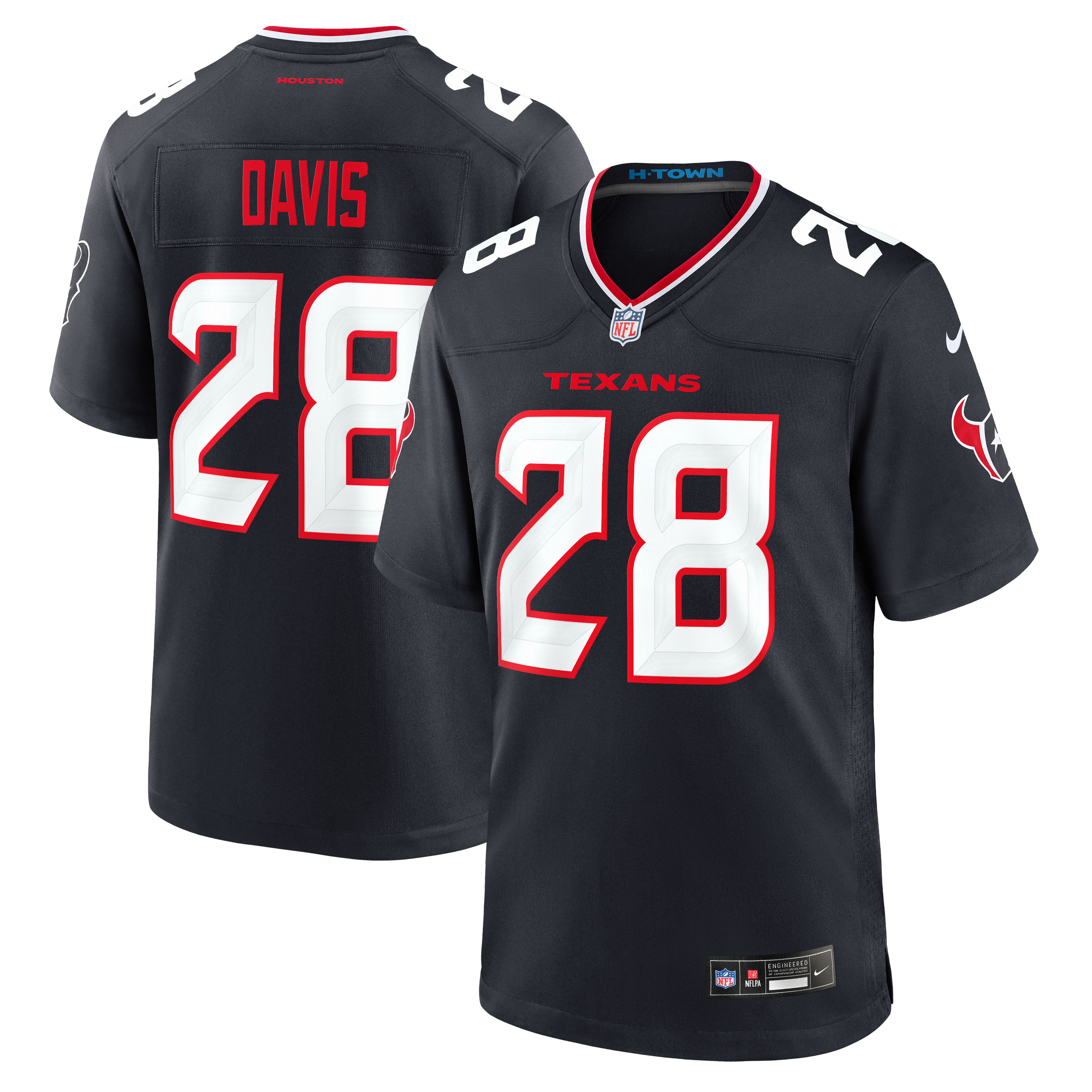 Men's Nike Jaden Davis Navy Houston Texans Team Game Jersey