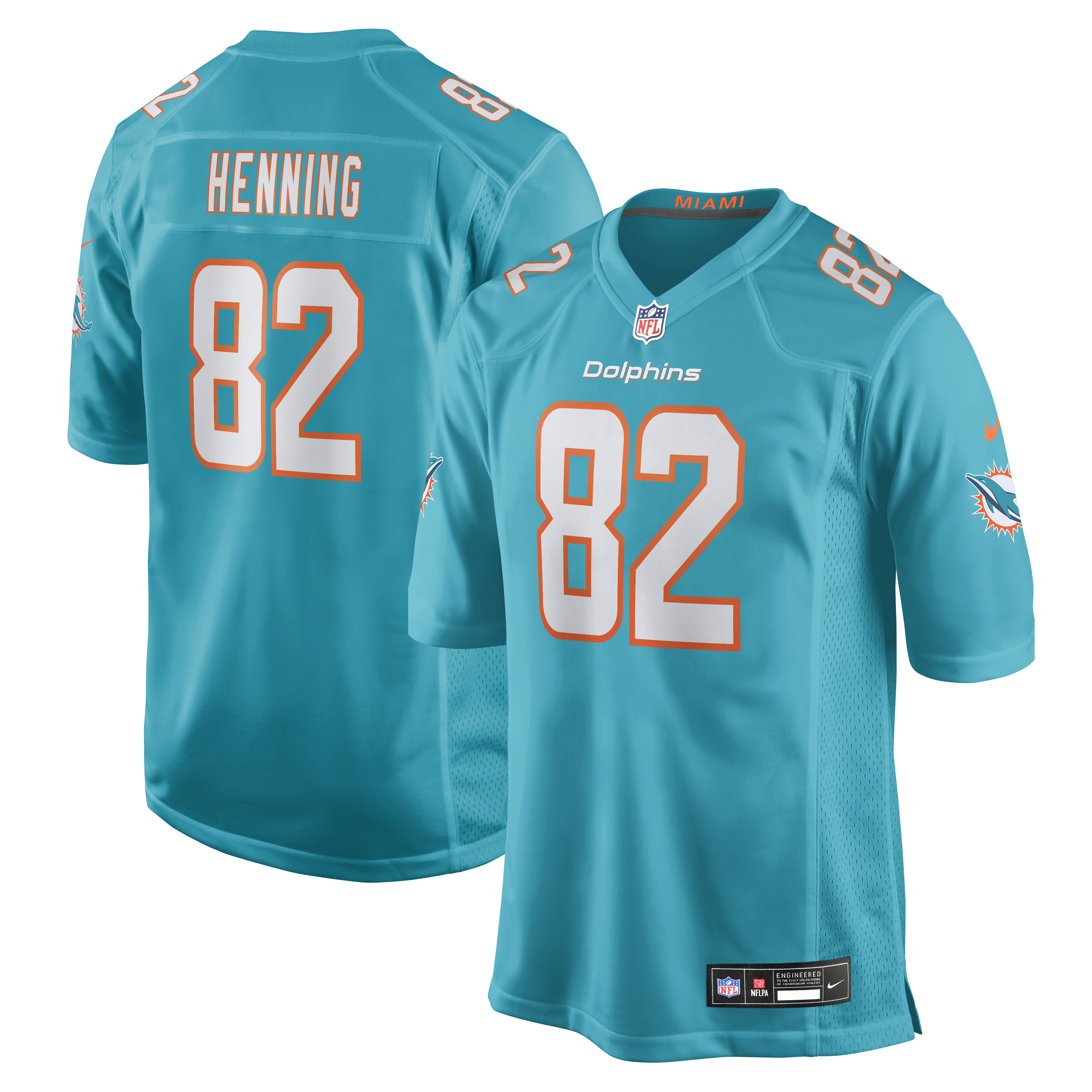 Men's Nike AJ Henning Aqua Miami Dolphins Team Game Jersey