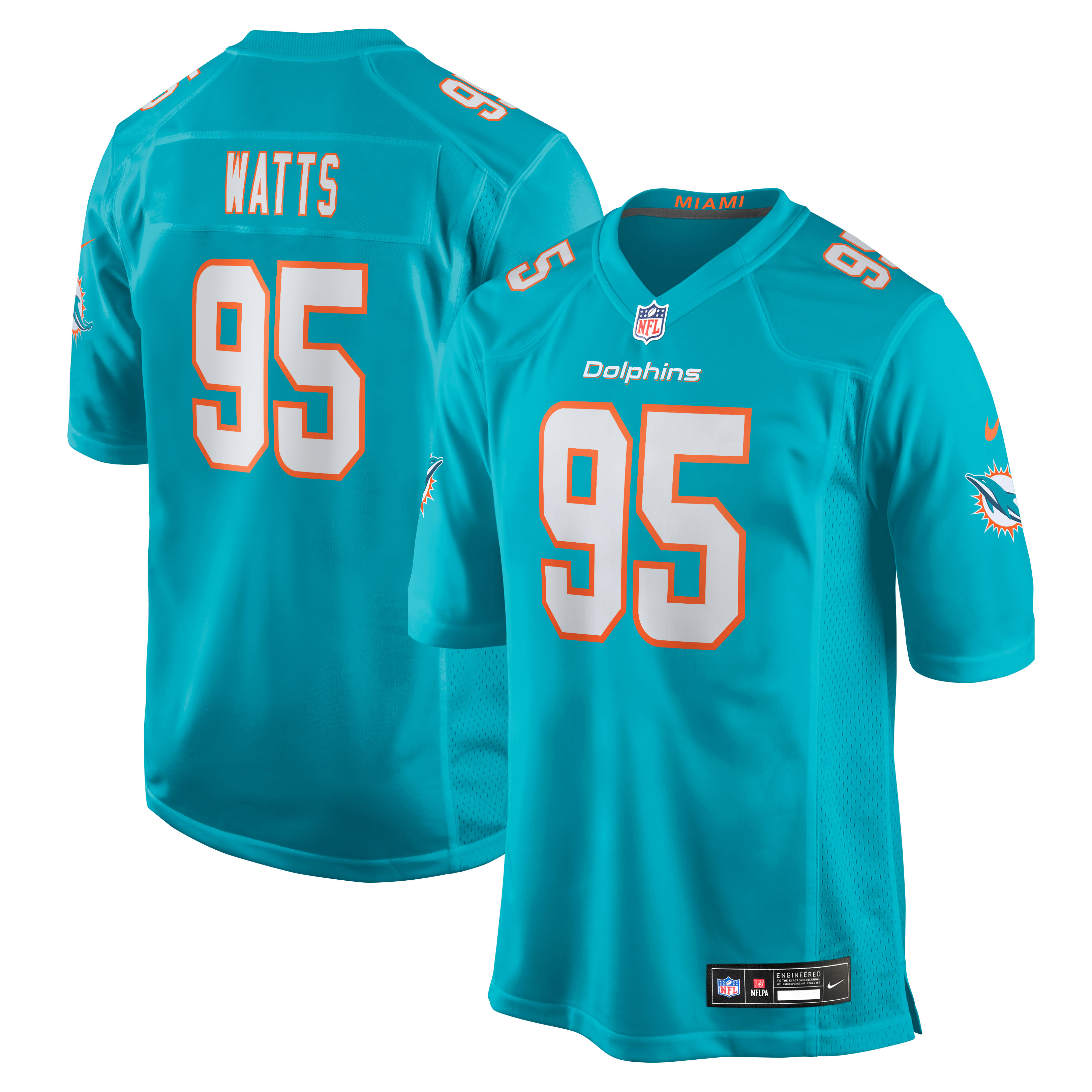 Men's Nike Eric Watts Aqua Miami Dolphins Team Game Jersey