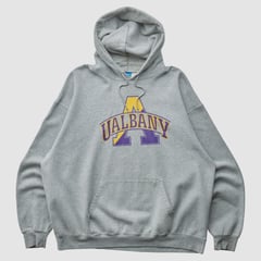 UAlbany Great Danes Champion 2010s Hooded Pullover Sweatshirt - Heather Gray - XL by Fanatics Real Vintage