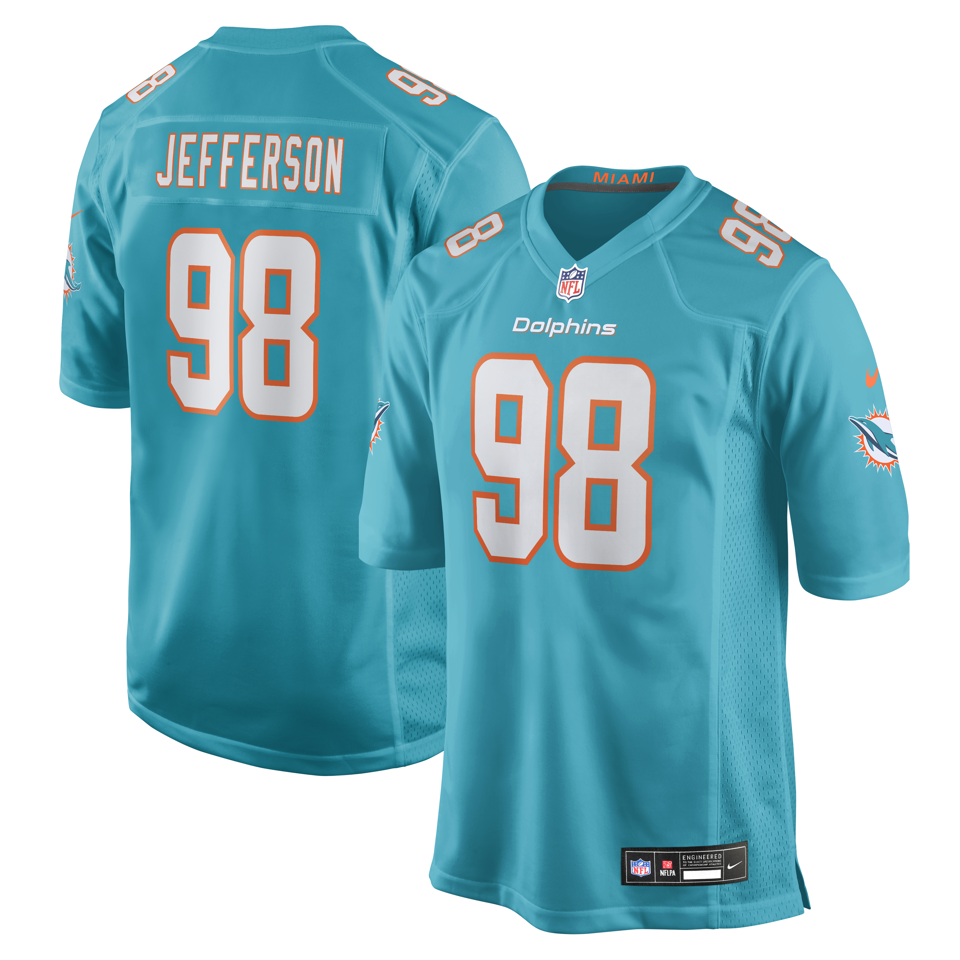 Men's Nike Jordan Jefferson Aqua Miami Dolphins Team Game Jersey