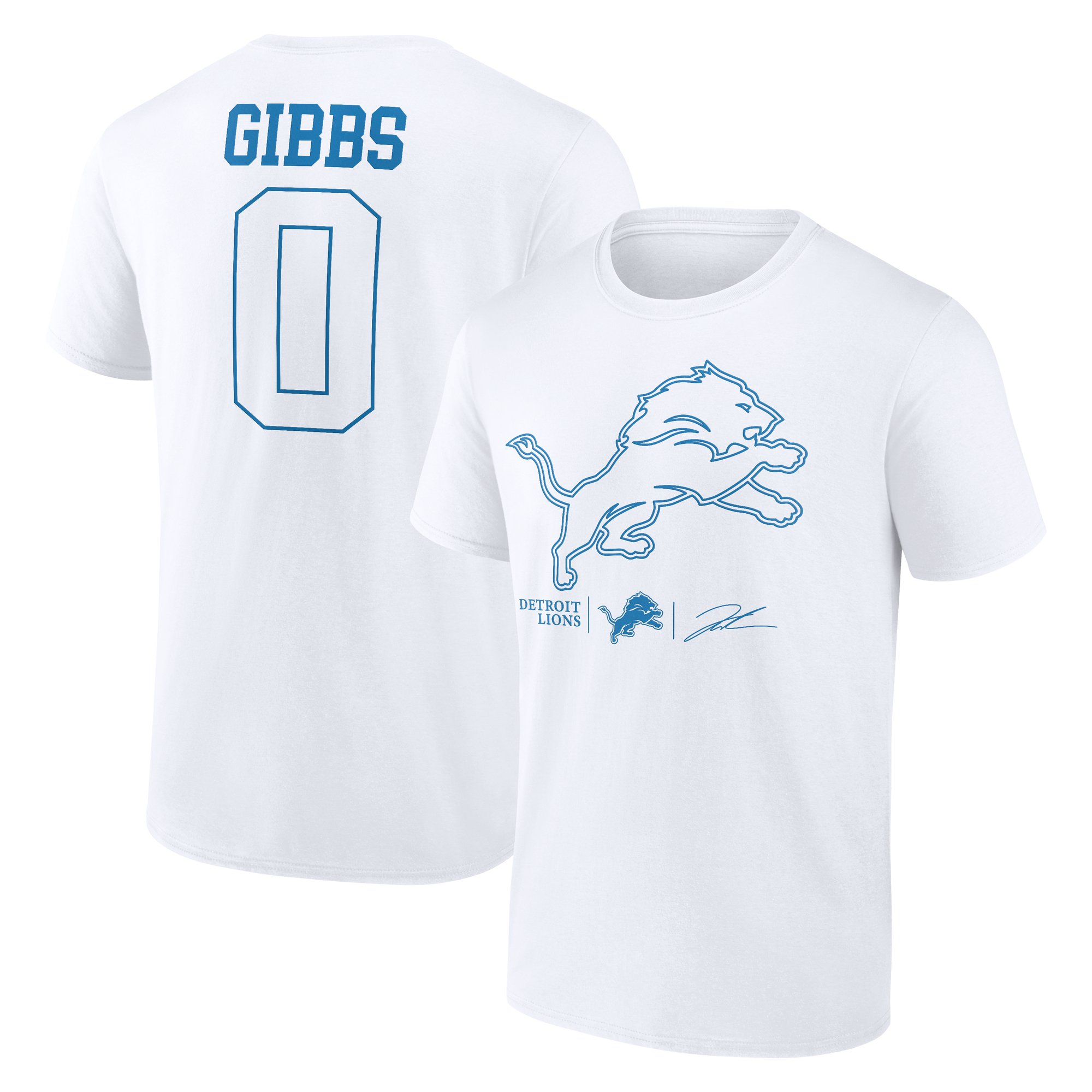 Men's Jahmyr Gibbs White Detroit Lions Outline Name & Number Player T-Shirt