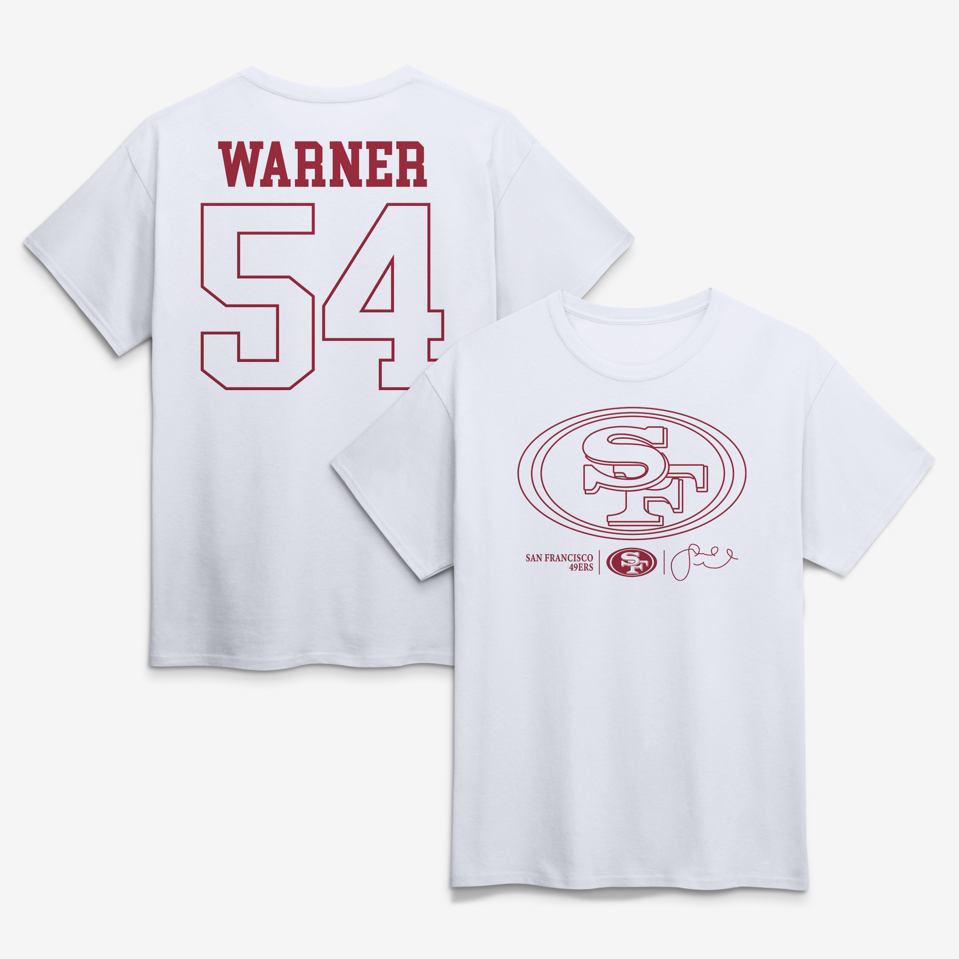 Men's Fred Warner White San Francisco 49ers Outline Name & Number Player T-Shirt