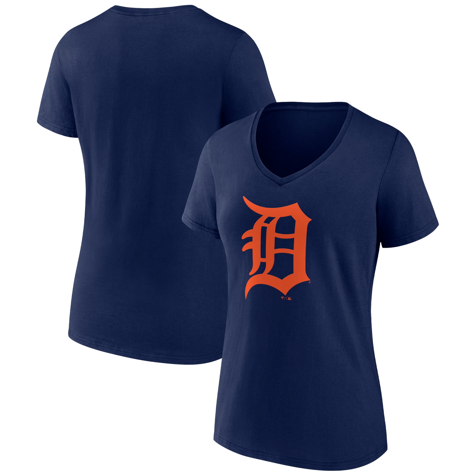 Women's Navy Detroit Tigers Team Color Primary Logo V-Neck T-Shirt