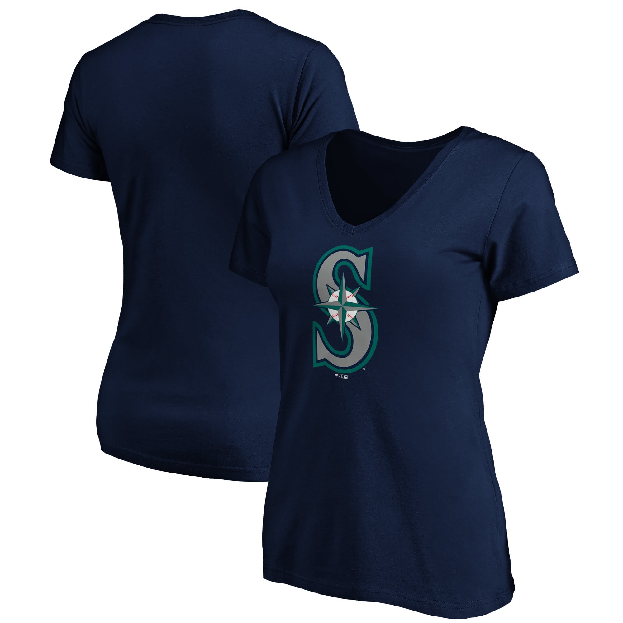 Women's Navy Seattle Mariners Team Color Primary Logo V-Neck T-Shirt