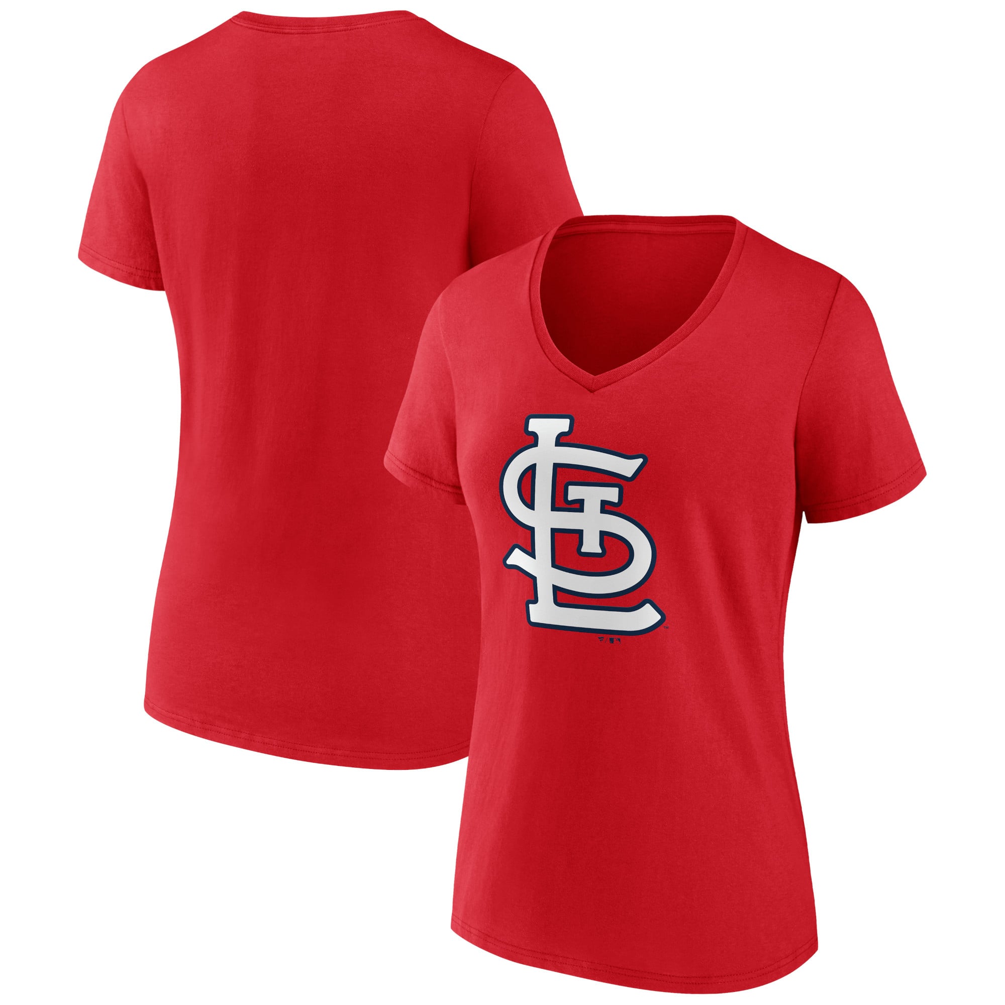 Women's Red St. Louis Cardinals Team Color Primary Logo V-Neck T-Shirt